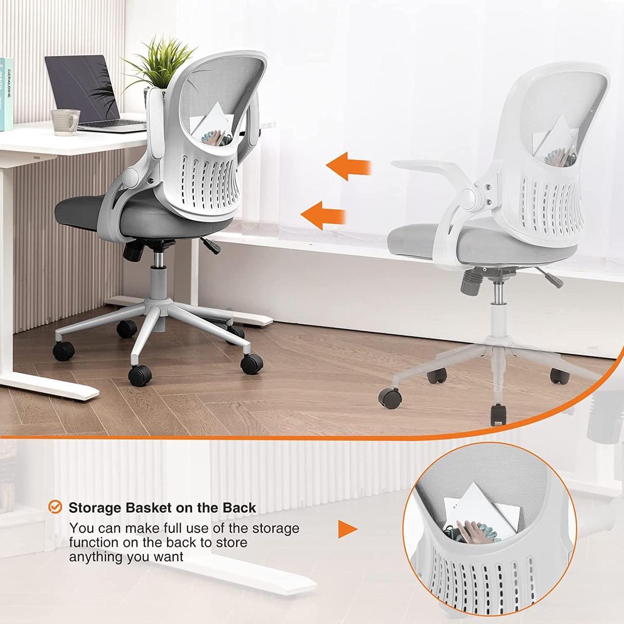 Alt view image 5 of 7 - Ergonomic Home Office Desk Chair Mesh Computer Chair Adjustable Height Chair Task Chair Swivel Chair Rolling Chair with Lumbar Support/Flip-up Arms for Office, Study, Bedroom, Welcome to consult