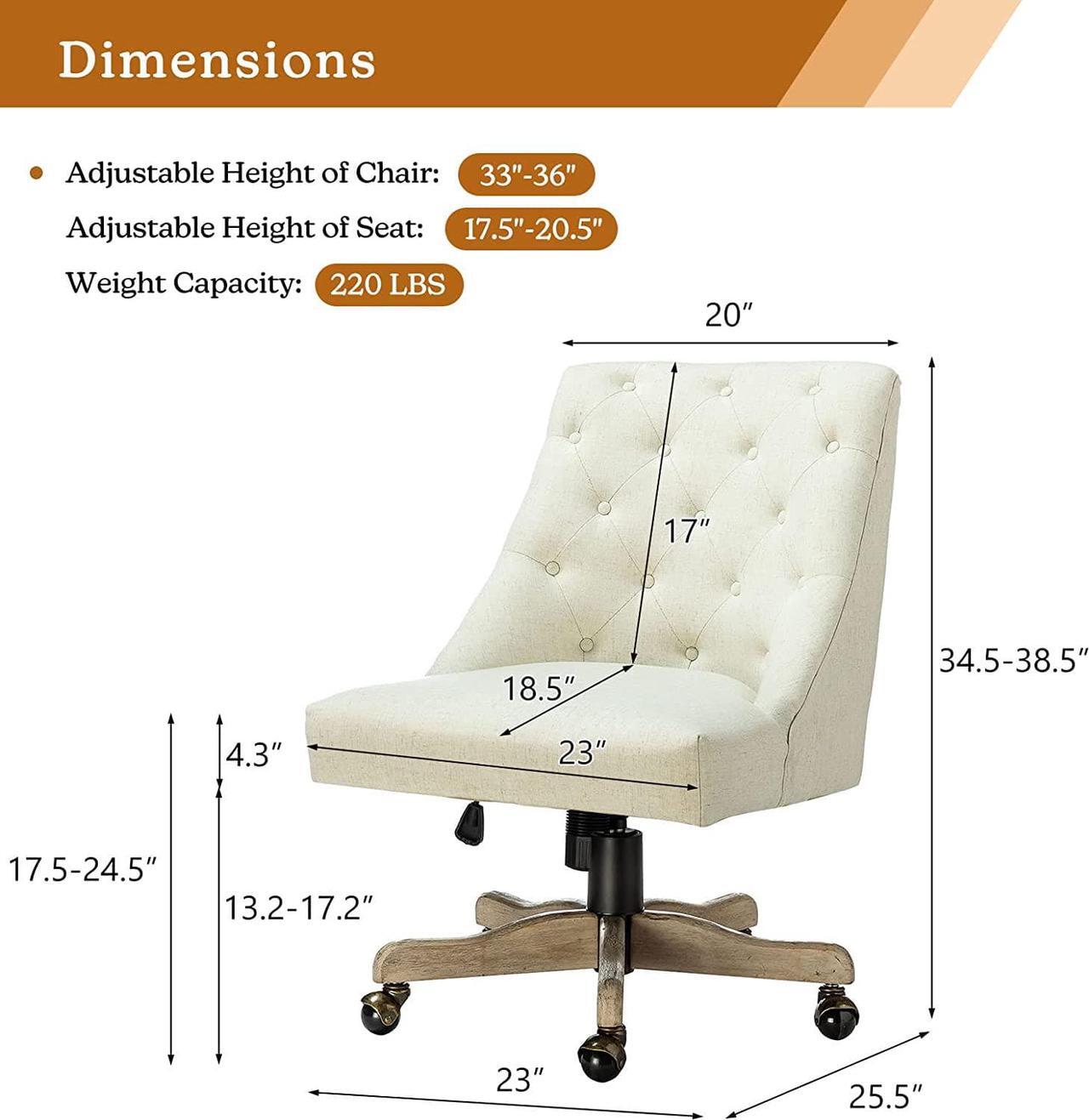 Alt view image 2 of 6 - Modern Tufted Armless Home Office Chair, Comfy Upholstered Desk Chair with Mid-Back, Height Adjustable Swivel Computer Task Chair (Vintage Wood Base, Ivory)