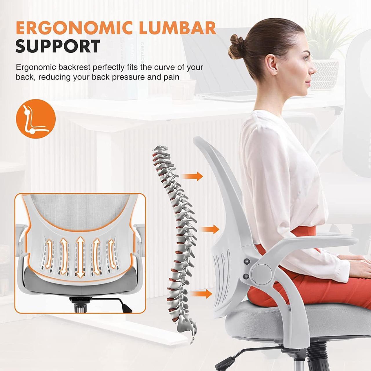 Alt view image 3 of 7 - Ergonomic Home Office Desk Chair Mesh Computer Chair Adjustable Height Chair Task Chair Swivel Chair Rolling Chair with Lumbar Support/Flip-up Arms for Office, Study, Bedroom, Welcome to consult