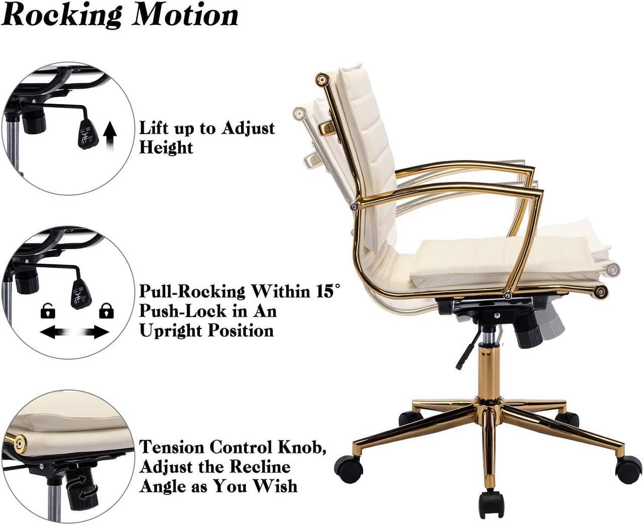 Alt view image 6 of 7 - CIMOTA Leather Office Chair Comfortable Mid-Back Gold Office Desk Chair with Wheels and Arms Gold Frame Modern Ergonomic Conference Task Chair Swivel Chair for Teens Adults, PU Beige