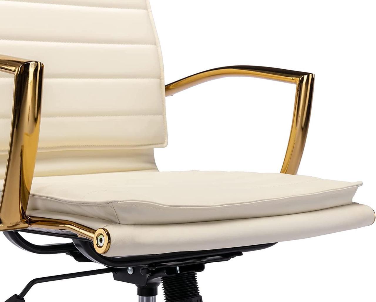 Alt view image 7 of 7 - CIMOTA Leather Office Chair Comfortable Mid-Back Gold Office Desk Chair with Wheels and Arms Gold Frame Modern Ergonomic Conference Task Chair Swivel Chair for Teens Adults, PU Beige