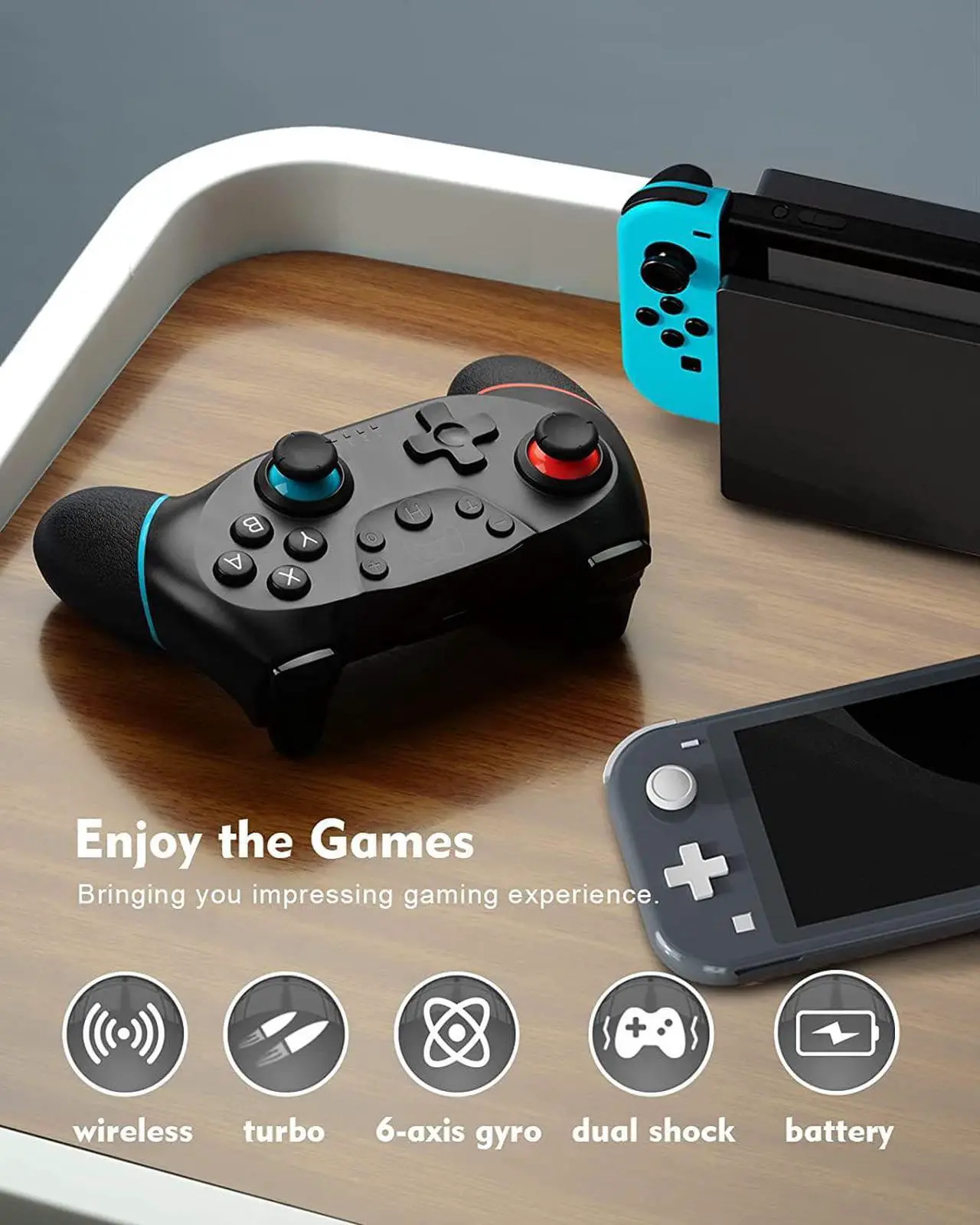 Alt view image 7 of 7 - NENOTOH Switch ControllerPro Controller for Switch/Switch Lite/Switch OLED, Switch Remote Controller Gamepad Joystick, Adjustable Turbo and Dual VibrationErgonomic Non-Slip