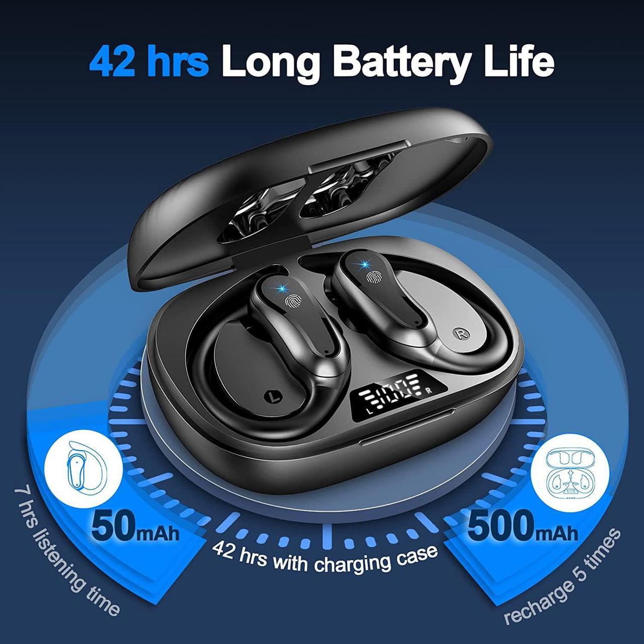 Alt view image 3 of 7 - Wireless Earbuds Bluetooth 5.3 Headphones 42Hrs Playtime in Ear Buds Sports Earphones with Hi-Fi Stereo, Over-Ear Earhooks Headset with Dual LED Display/IP7 Waterproof/Noise Cancelling for Workout