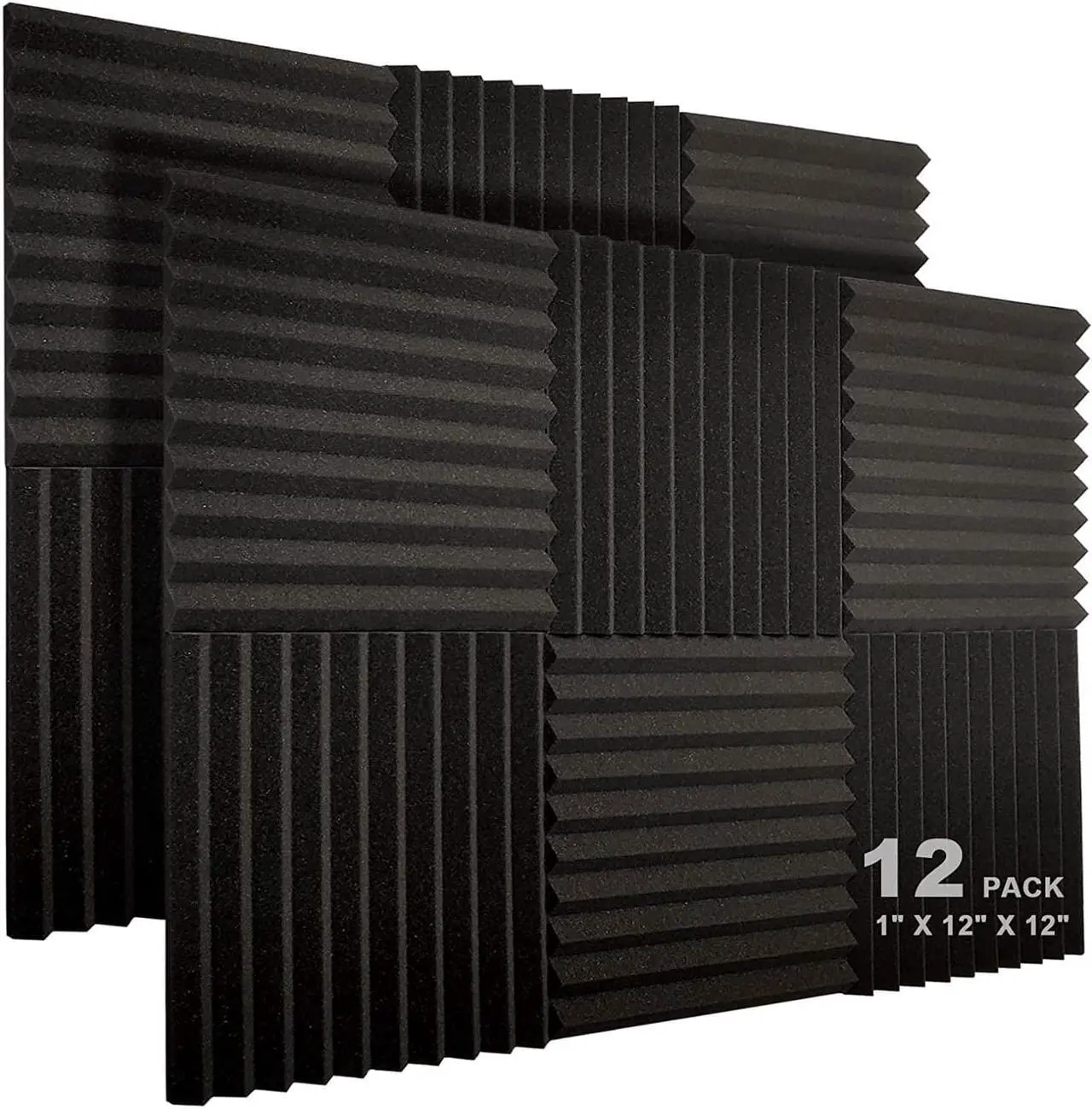 Main image of JBER 12 Pack Acoustic Foam Panels, 1" X 12" X 12" Studio Soundproofing Wedges Fire Resistant Sound Proof Padding Acoustic Treatment Foam (Black)