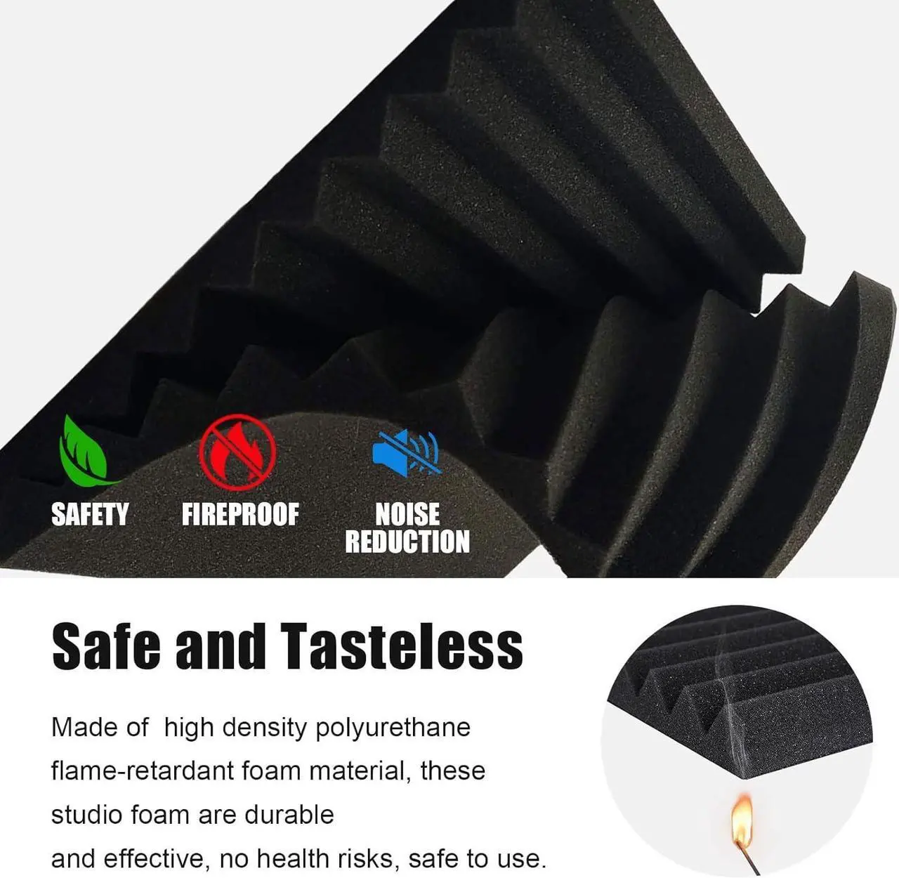 Alt view image 3 of 7 - JBER 12 Pack Acoustic Foam Panels, 1" X 12" X 12" Studio Soundproofing Wedges Fire Resistant Sound Proof Padding Acoustic Treatment Foam (Black)