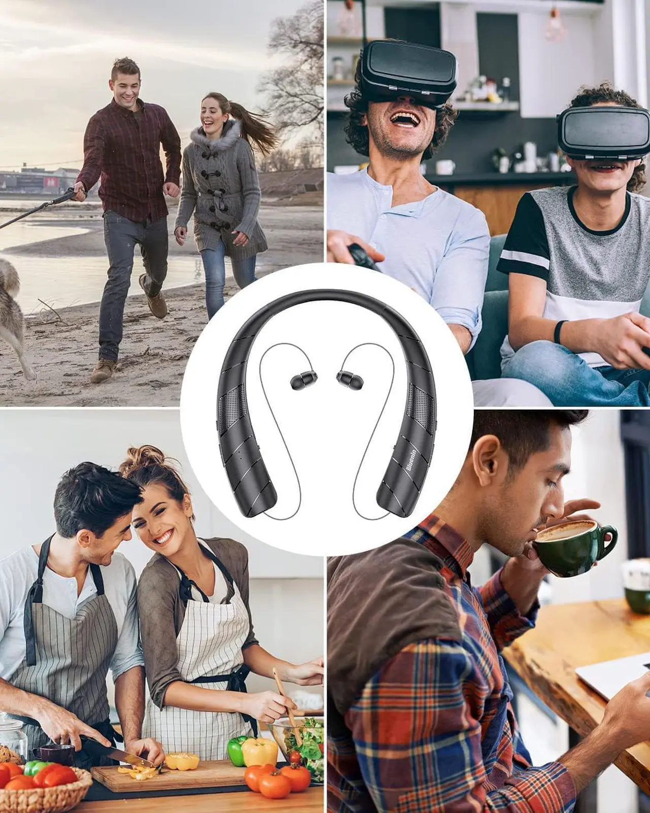 Alt view image 7 of 7 - Bluetooth Headphones Speaker 2 in 1Wireless Neckband Headphones Retractable Earbuds with Built-in TF Memory Card3D Stereo Sound Wearable Speaker Personal Sports Headset Built in Mic (Black 2023)