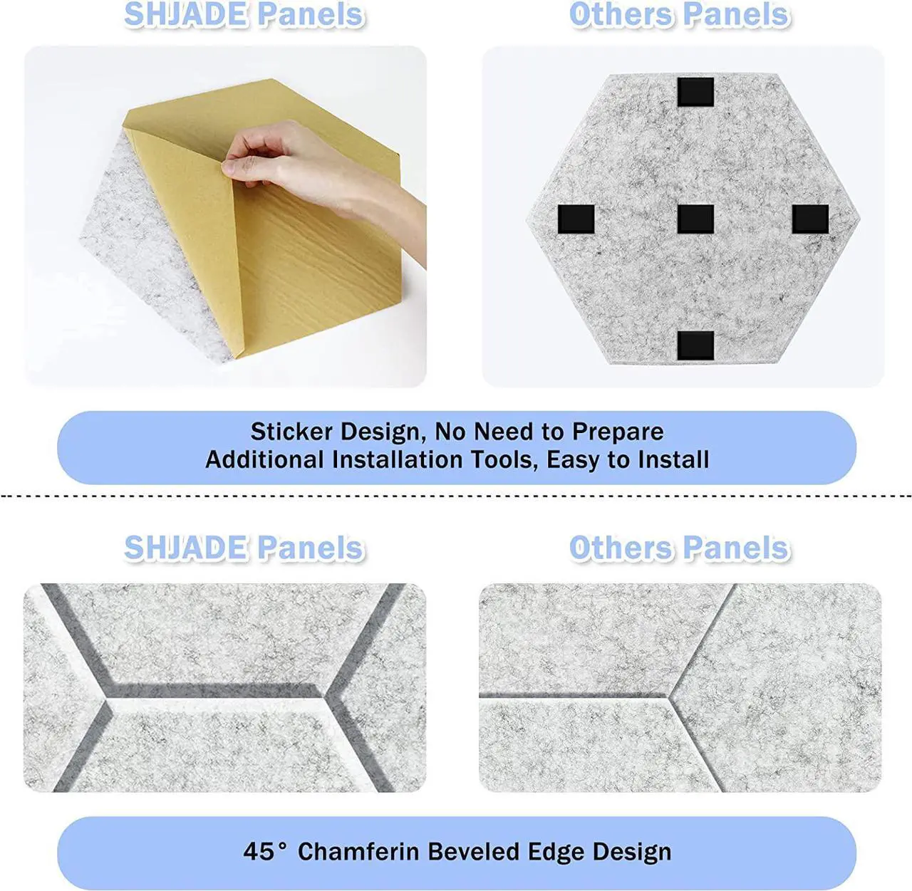 Alt view image 3 of 7 - SHJADE Self-Adhesive Acoustic Panels, 12 Pcs 12" X 10" X 0.4" Sound Absorbing Panels, High Density Hexagon Acoustical Wall Padding(Silver Grey)