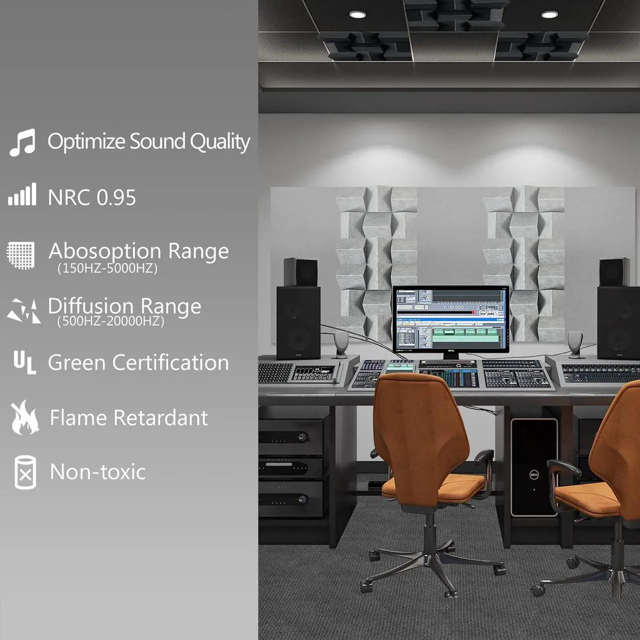 Alt view image 2 of 6 - BUBOS Acoustic Panels,DIY Acoustic Diffuser Sound diffuser Panels Full frequency sound absorption24 x 24Inch,better Acoustic Treatment for Recording Studio, Office, Home Studio(Black)