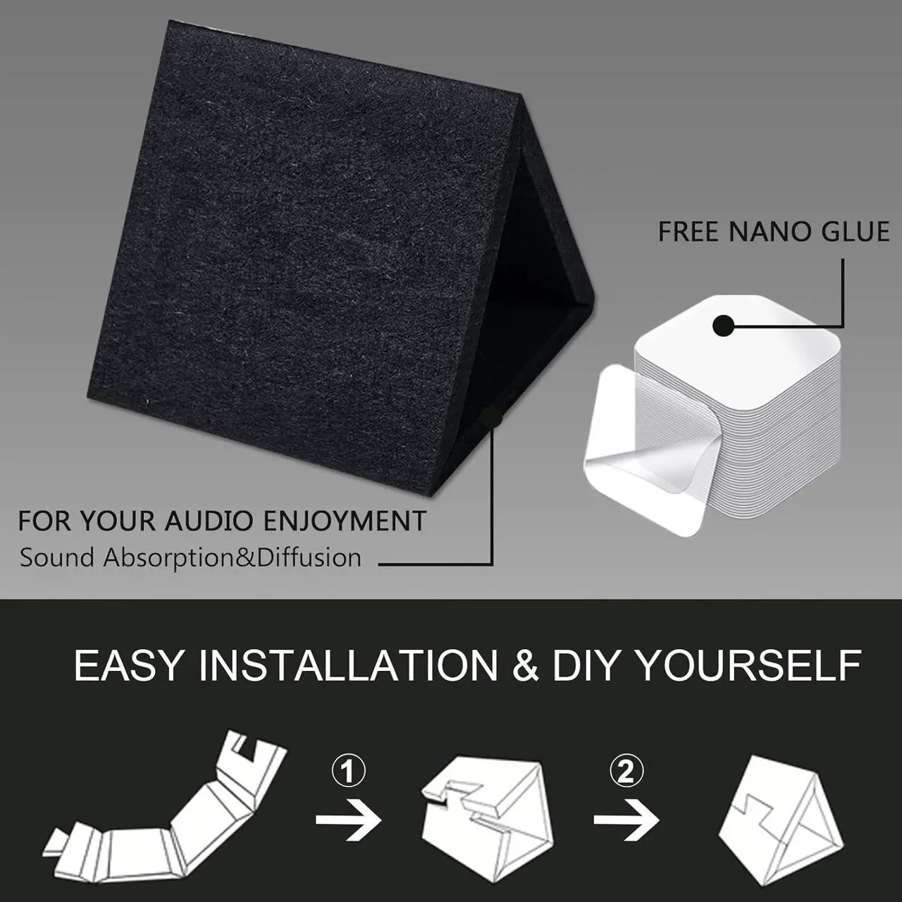 Alt view image 5 of 6 - BUBOS Acoustic Panels,DIY Acoustic Diffuser Sound diffuser Panels Full frequency sound absorption24 x 24Inch,better Acoustic Treatment for Recording Studio, Office, Home Studio(Black)