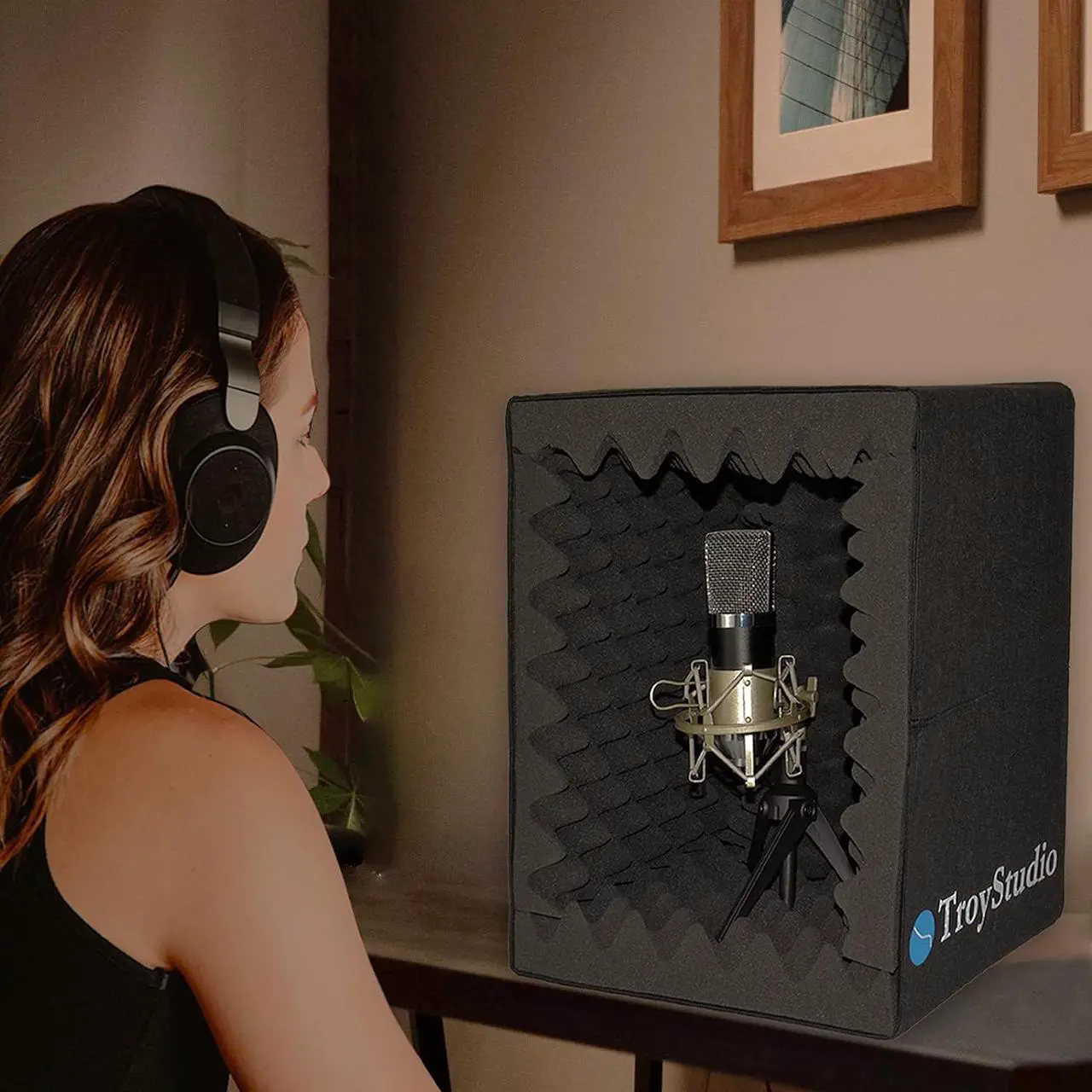 Alt view image 7 of 7 - Troystudio Portable Vocal Booth, Large Foldable Microphone Isolation Shield, Music Recording Studio Sound Echo Absorbing Box, Desk & Stand Use Reflection Filter with Thickened Dense Acoustic Foam