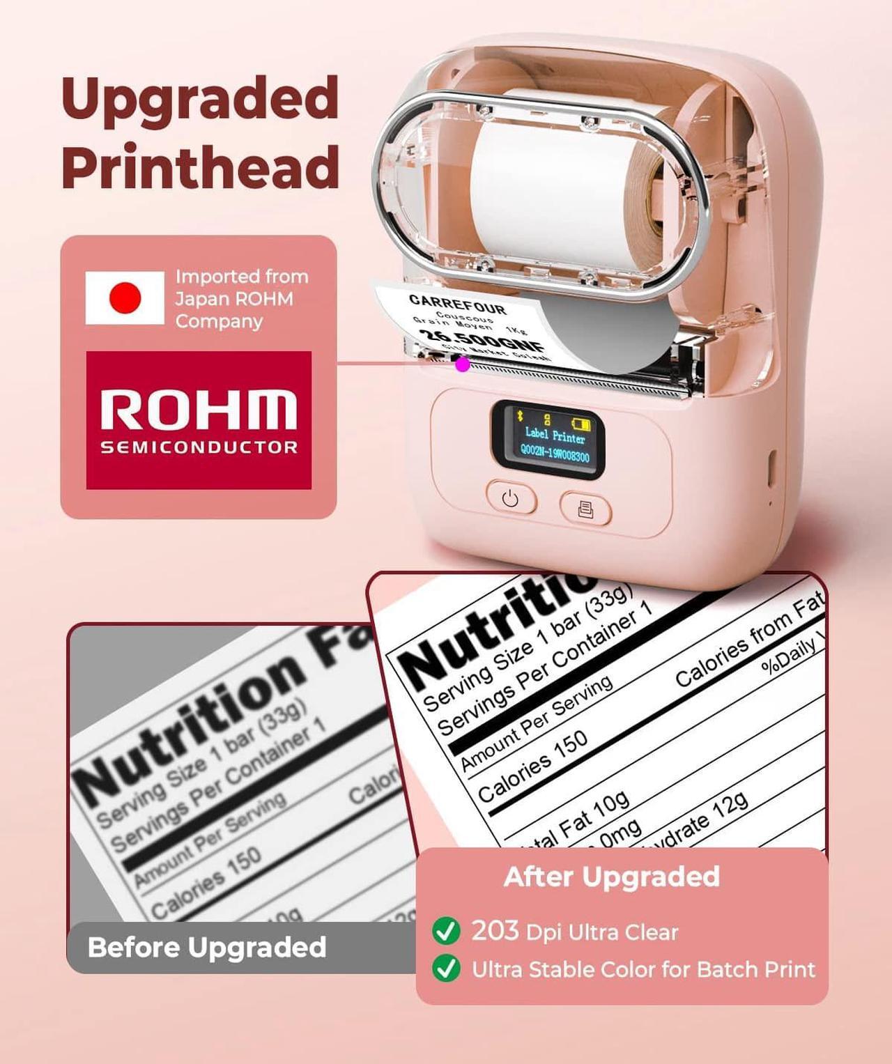 Alt view image 5 of 7 - Phomemo Label Printer - M110 Barcode Printer, Upgraded Bluetooth Portable Thermal Label Maker for Product, Address, Small Business, Office, Home for Phone/Tablet/PC/Mac, with 100pcs Labels, Baby Pink