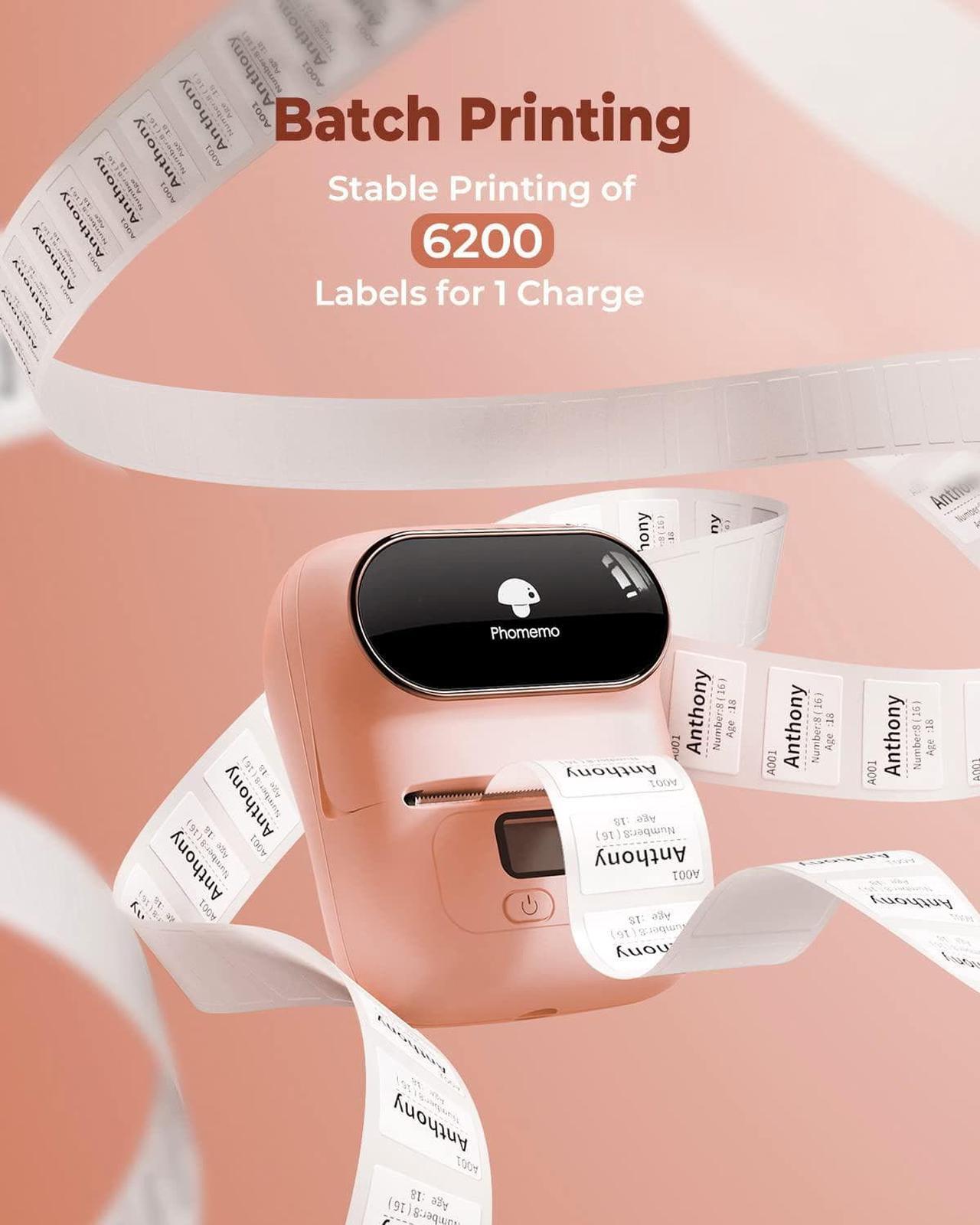 Alt view image 6 of 7 - Phomemo Label Printer - M110 Barcode Printer, Upgraded Bluetooth Portable Thermal Label Maker for Product, Address, Small Business, Office, Home for Phone/Tablet/PC/Mac, with 100pcs Labels, Baby Pink