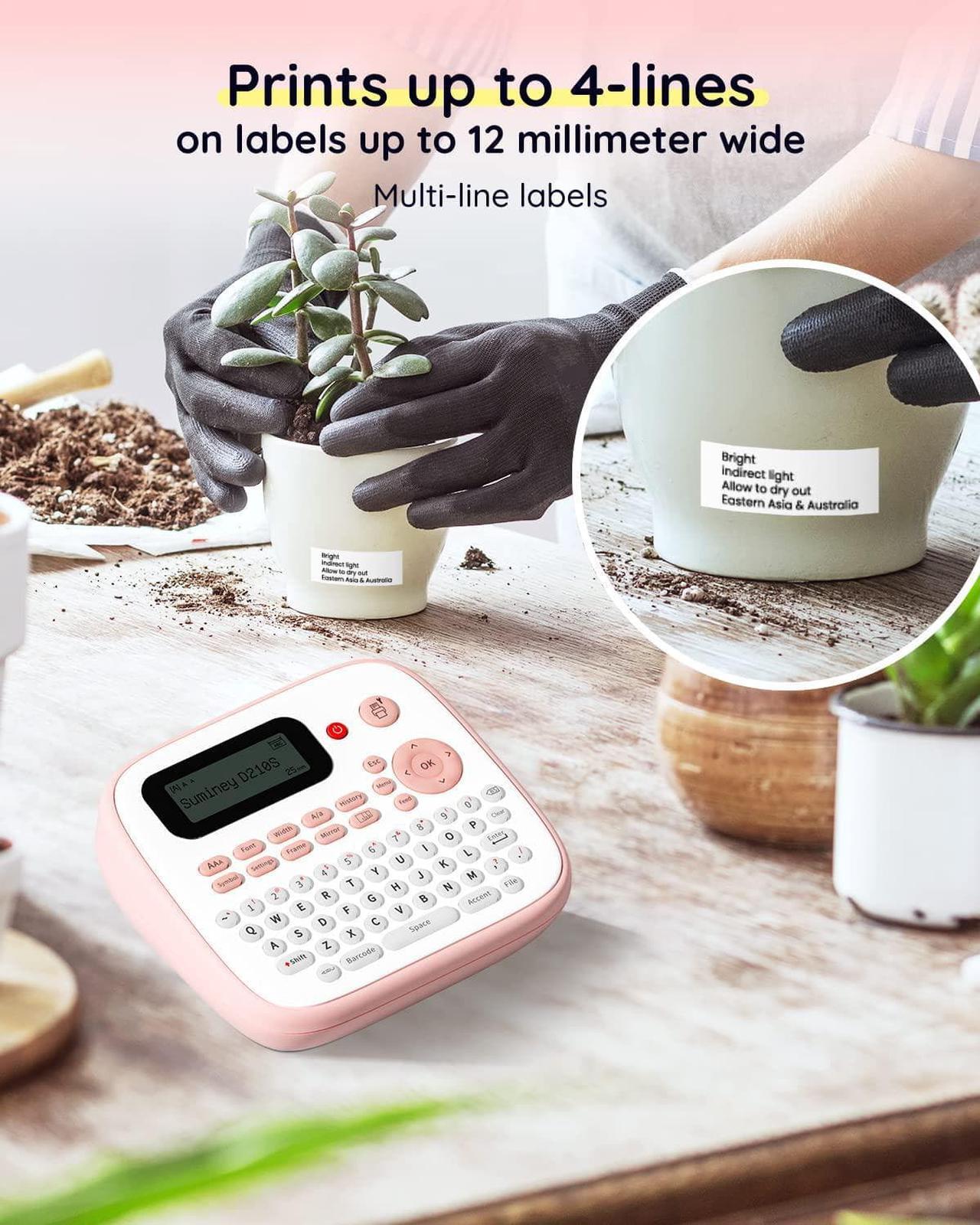 Alt view image 5 of 7 - Suminey-D210S-Label Maker Machine with Tape, Phosphor Printer,Label Maker with 4 Laminated Label Tapes,Portable Printer,QWERTY Keyboard Label Makers, Multiple Line Labeling labelmaker for Office&Home