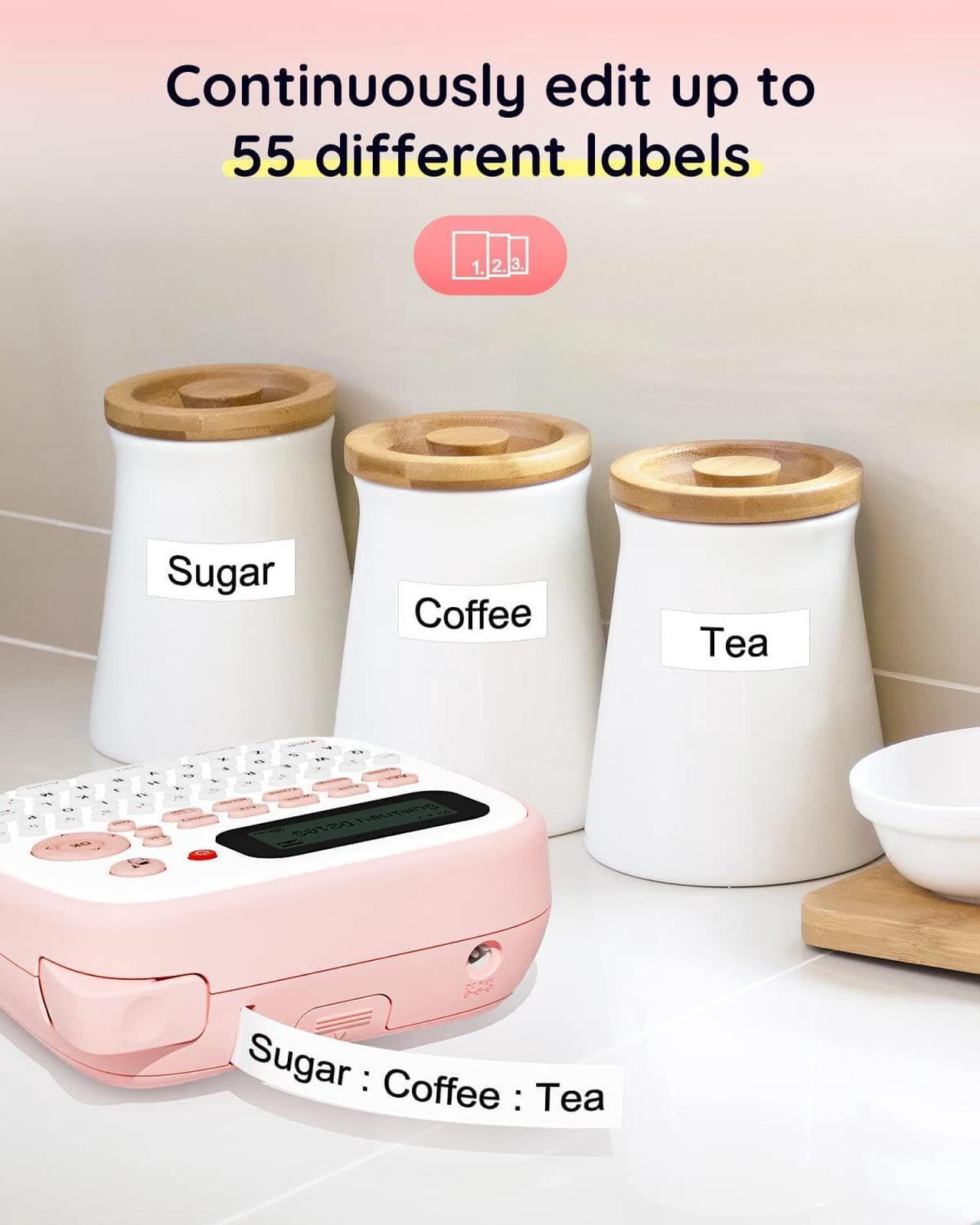 Alt view image 3 of 7 - Suminey-D210S-Label Maker Machine with Tape, Phosphor Printer,Label Maker with 4 Laminated Label Tapes,Portable Printer,QWERTY Keyboard Label Makers, Multiple Line Labeling labelmaker for Office&Home