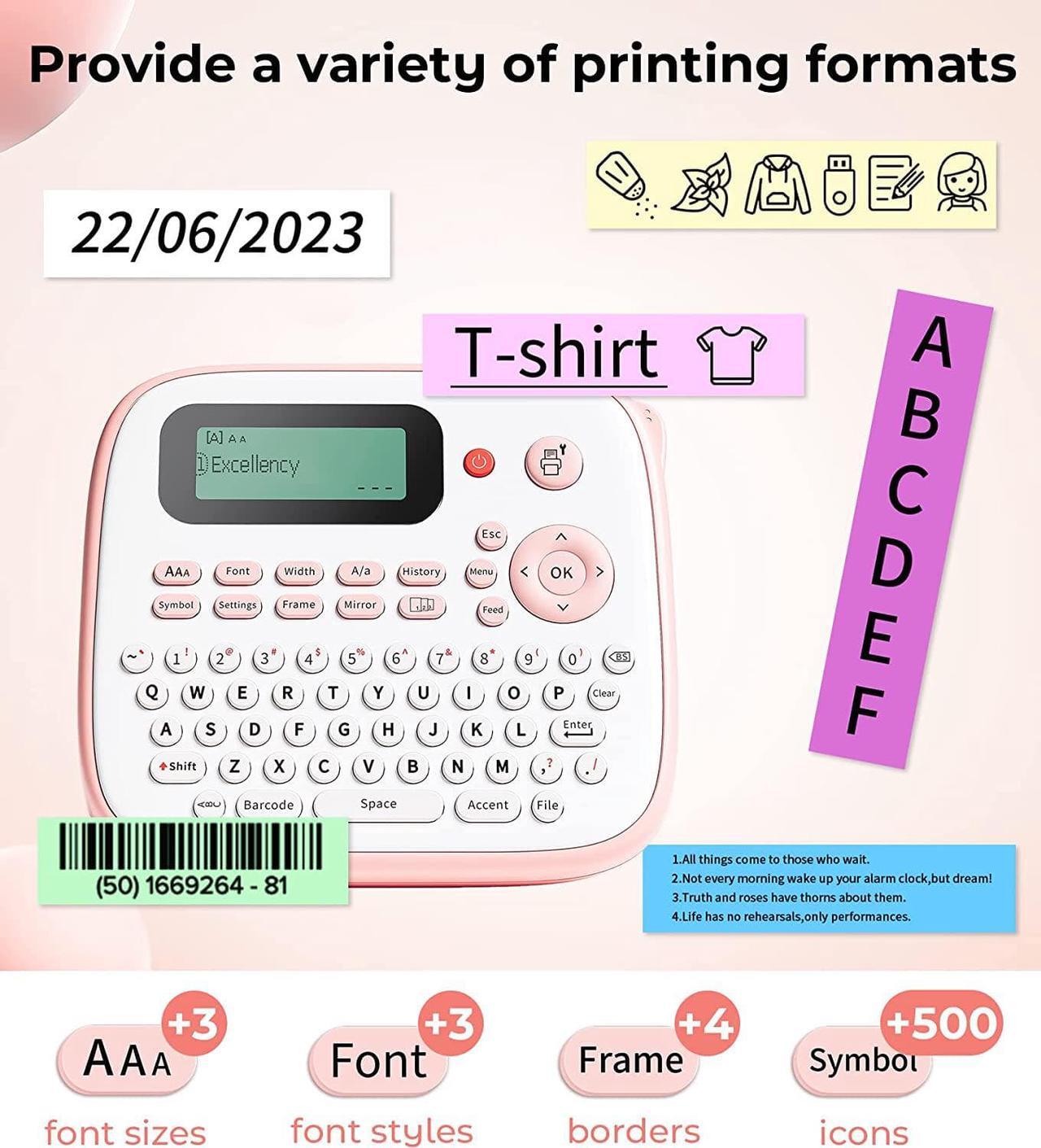 Alt view image 2 of 7 - Vixic Pink Label Makers,D210S Labeler Machine,Portable 12mm Label Printer,QWERTY Keyboard,500+Symbols,AC Adapter(Inclued),Labeling Sticker for Home Office School Small Buessiness Organized