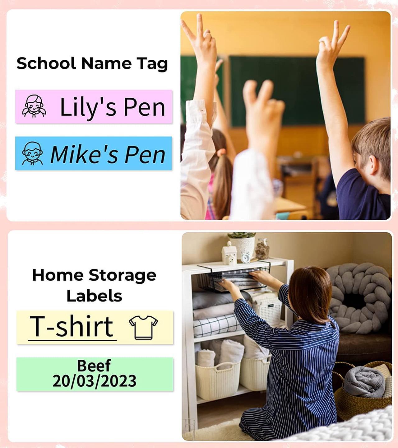 Alt view image 5 of 7 - Vixic Pink Label Makers,D210S Labeler Machine,Portable 12mm Label Printer,QWERTY Keyboard,500+Symbols,AC Adapter(Inclued),Labeling Sticker for Home Office School Small Buessiness Organized