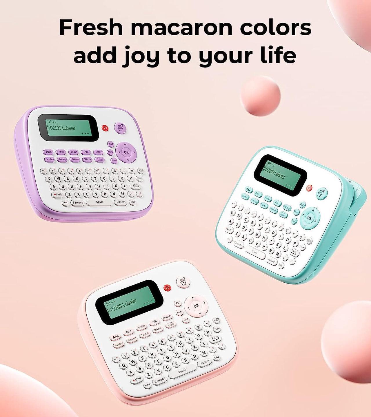 Alt view image 7 of 7 - Vixic Pink Label Makers,D210S Labeler Machine,Portable 12mm Label Printer,QWERTY Keyboard,500+Symbols,AC Adapter(Inclued),Labeling Sticker for Home Office School Small Buessiness Organized