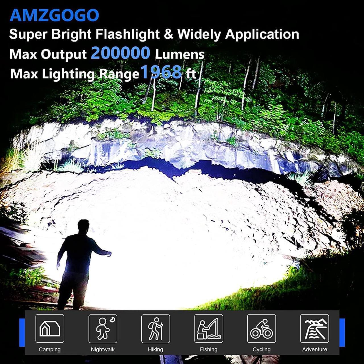 Alt view image 2 of 6 - Rechargeable Flashlights High Lumens, 200000 Lumens Super Bright LED Flashlight with ATTERY, High Powered Flashlight with 3 Modes/Waterproof - Powerful Handheld Flashlights for Camping Emergencies
