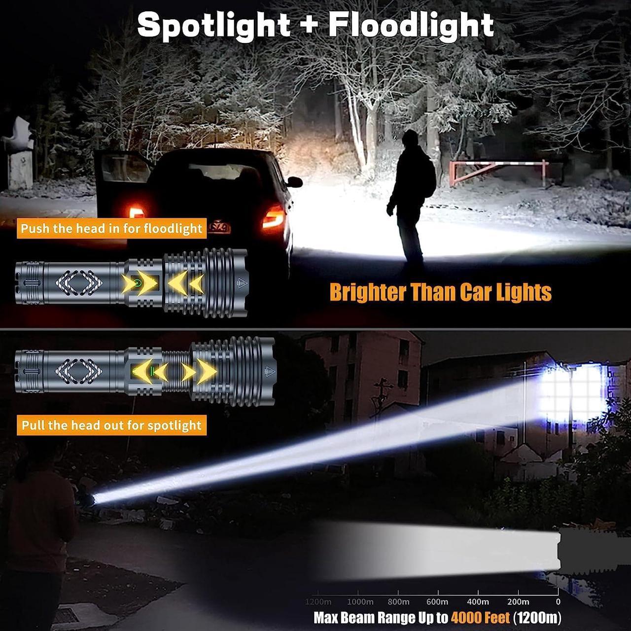 Alt view image 3 of 7 - Rechargeable Flashlights 1500000 High Lumens,Super Bright LED Flashlight,Tactical Powerful Waterproof Handheld Flashlights with Zoomable 6 Modes,Output Funtion & 24H Long Life for Emergencies Camping