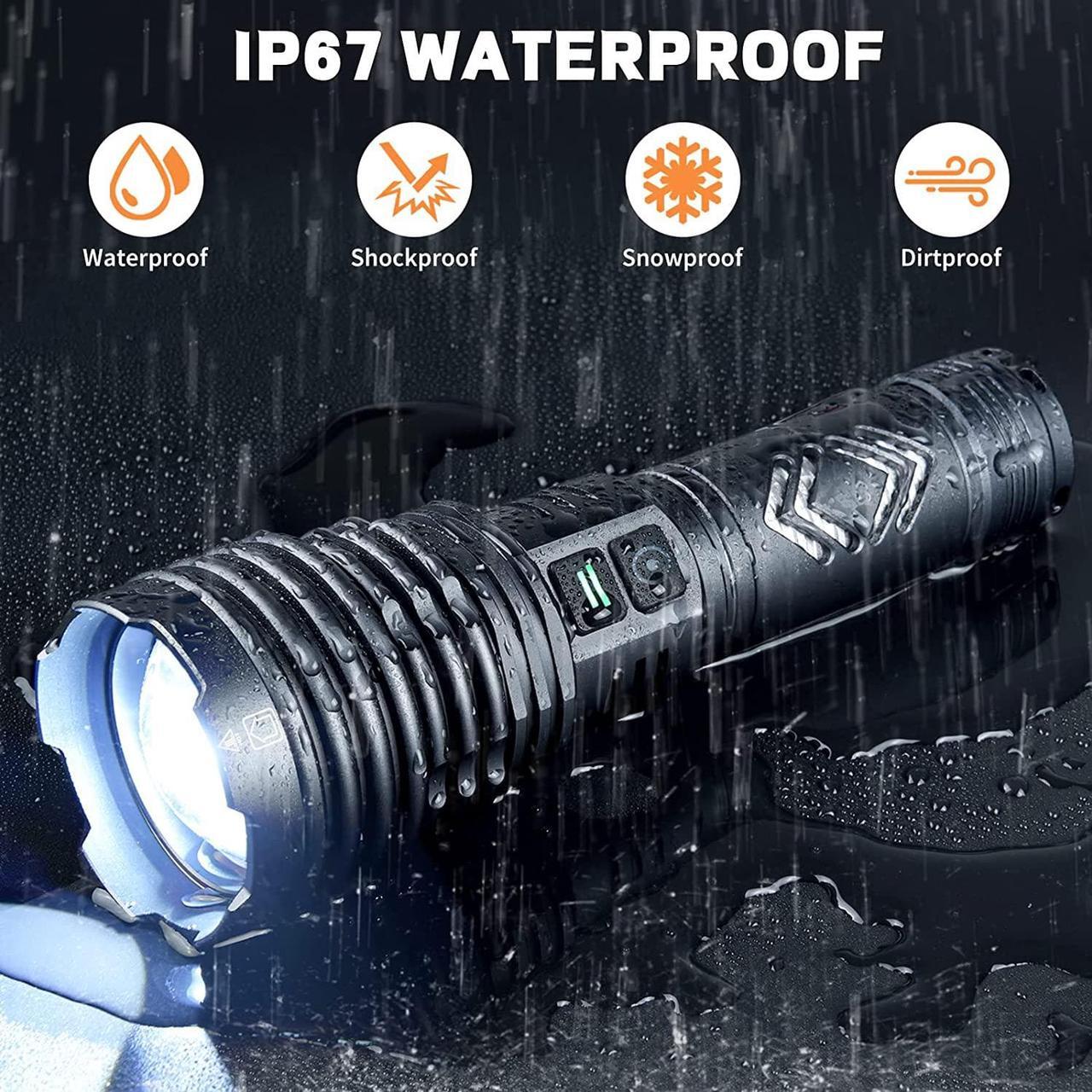 Alt view image 6 of 7 - Rechargeable Flashlights 1500000 High Lumens,Super Bright LED Flashlight,Tactical Powerful Waterproof Handheld Flashlights with Zoomable 6 Modes,Output Funtion & 24H Long Life for Emergencies Camping
