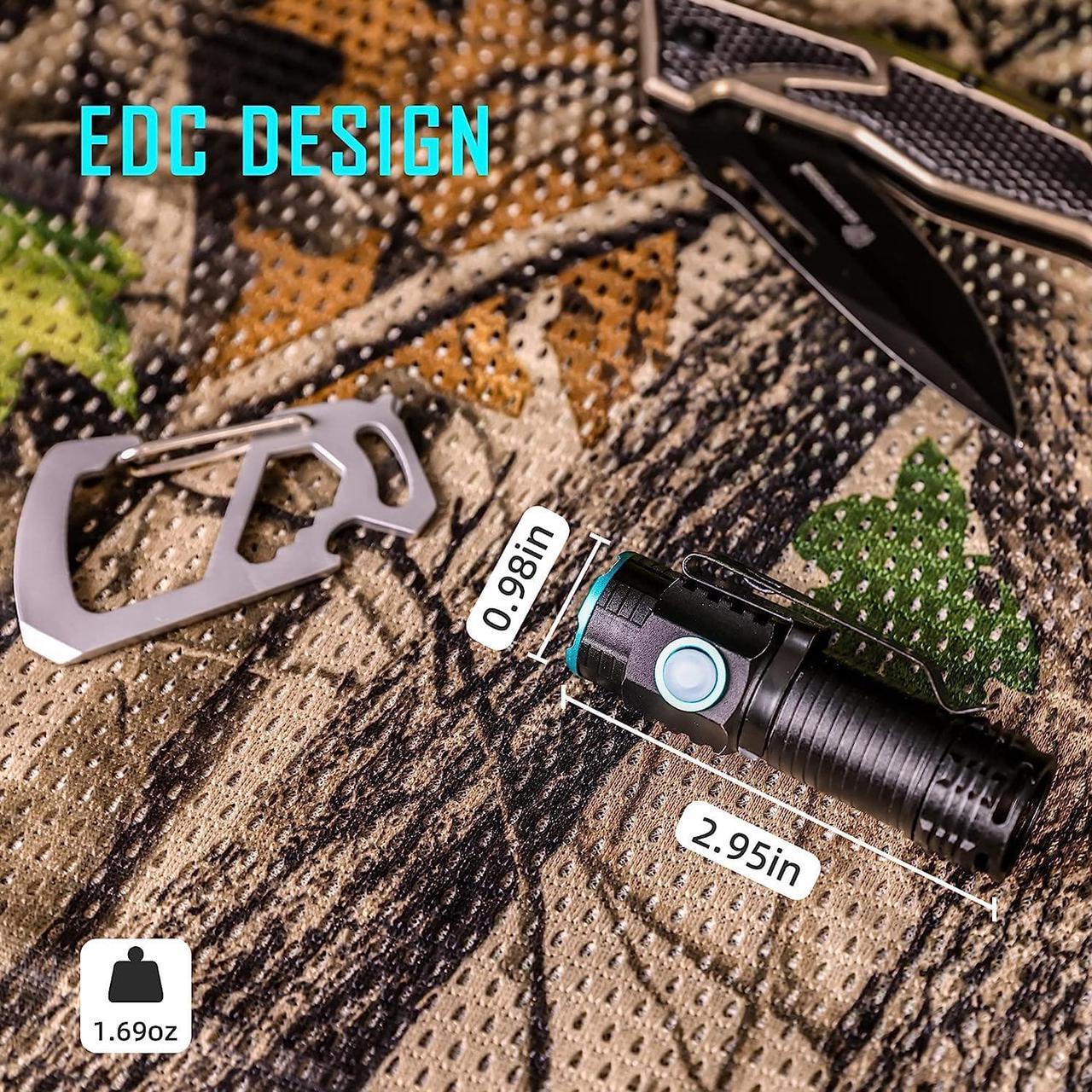 Alt view image 5 of 7 - lexall Small Flashlight, 1200 High Lumens, USB Rechargeable Compact LED Flashlight with Clip, Mini Pocket Sized EDC Flashlight with Unique Tail Design(2 Pack)