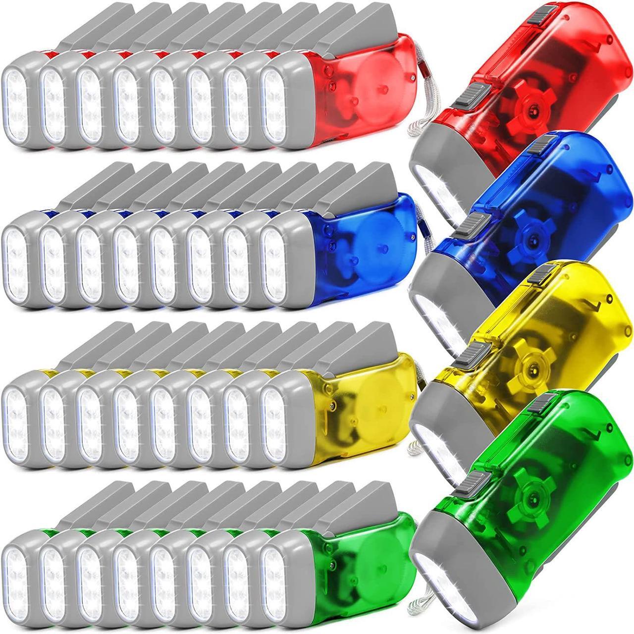 Main image of 36 Pcs Hand Crank Flashlight Manual Powered Light No Battery Required High Lumen 3 LED Torch Mini Lamp Torch Translucent Case for Camping Emergency Survival Hurricane Storm (Yellow, Green, Blue, Red)