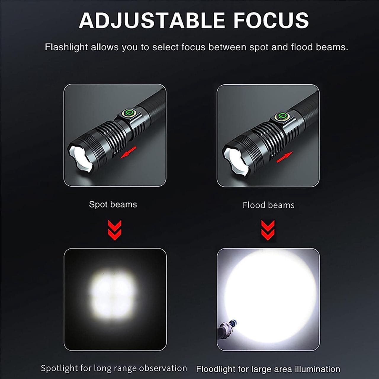 Alt view image 2 of 7 - 600000 Hign Lumen Handheld Flashlight Rechargeable LED Tactical Flashlight with 5 Modes Waterproof for Camping Hiking Outdoor Biking Emergency Self Defense