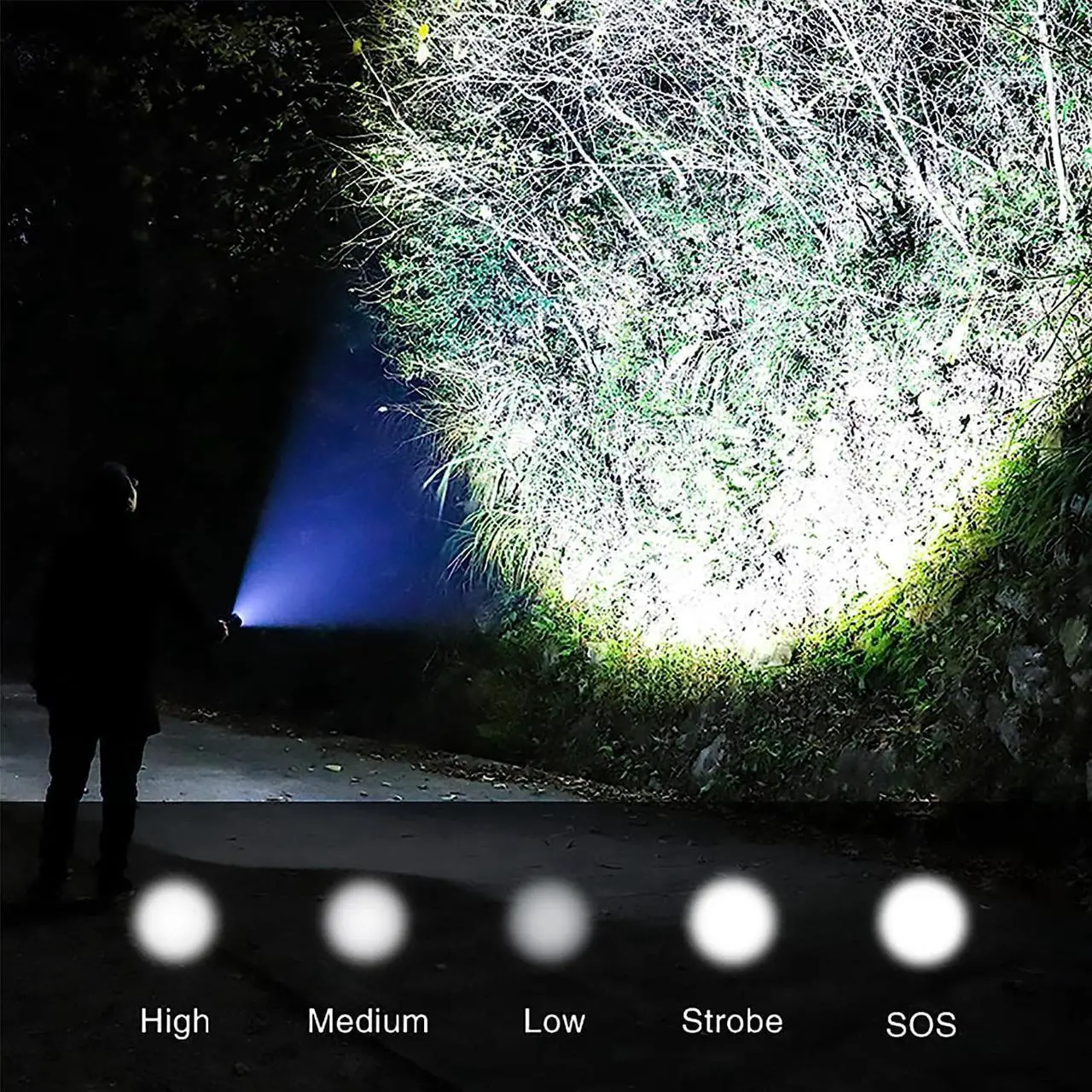 Alt view image 6 of 7 - 600000 Hign Lumen Handheld Flashlight Rechargeable LED Tactical Flashlight with 5 Modes Waterproof for Camping Hiking Outdoor Biking Emergency Self Defense