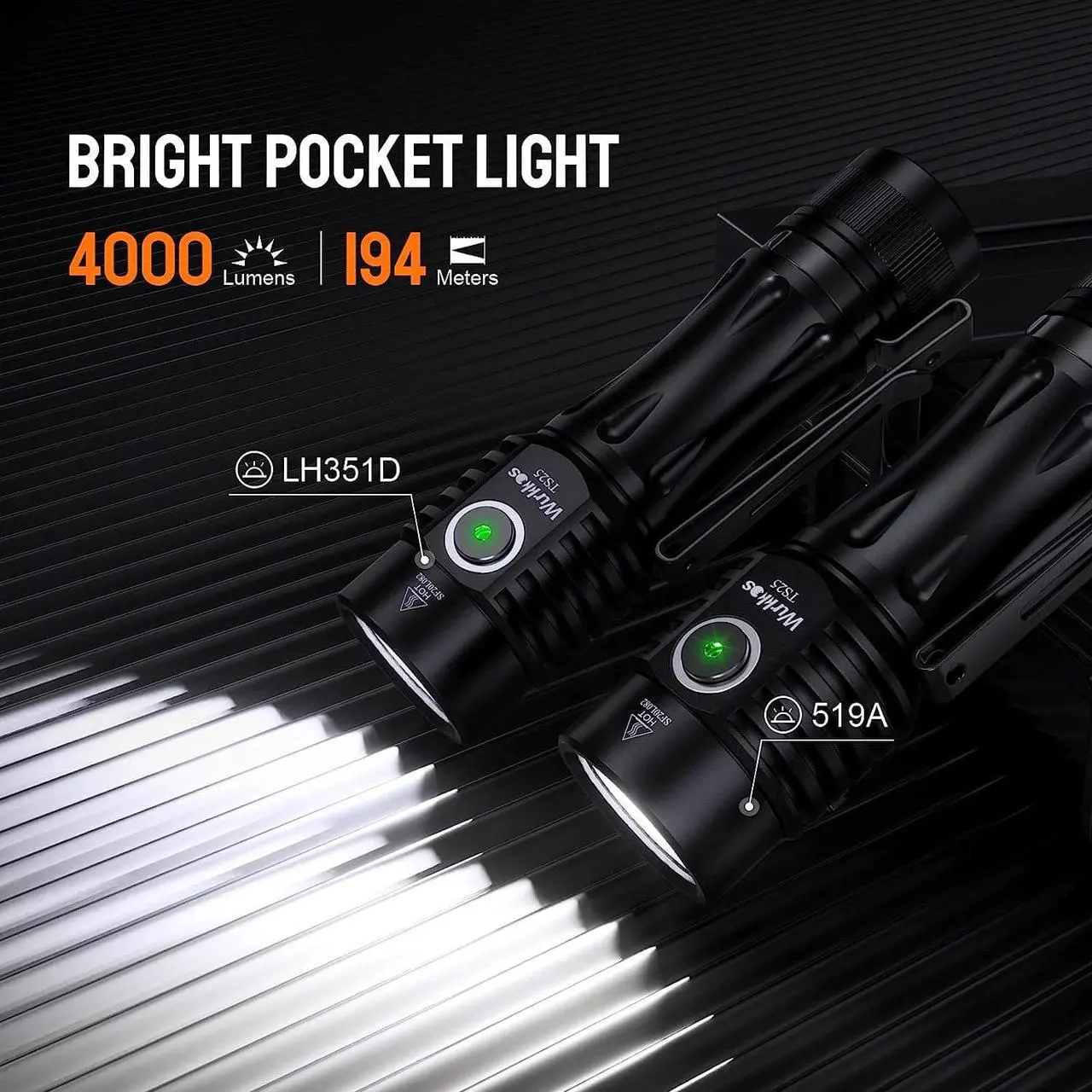 Alt view image 7 of 7 - wurkkos EDC Rechargeable Flashlights TS25 4000lm Flashlights High Lumens 4 * 519A LED Flashlight RGB Flashlight with Anduril 2.0 Pocket Flashlights Small Flashlights for Hiking(519A)