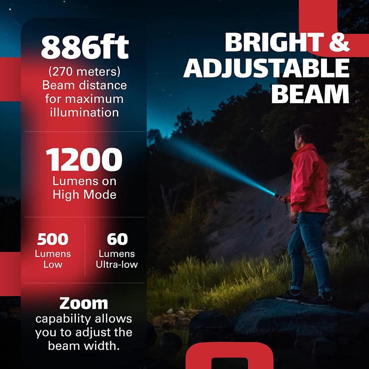 Alt view image 3 of 7 - Observer Tools 1200 Lumen LED Flashlight Rechargeable- LED Tactical Flashlight with Power Bank, Dual Power- Lightweight IP67 Waterproof Flashlights for Emergencies Hiking First Responders
