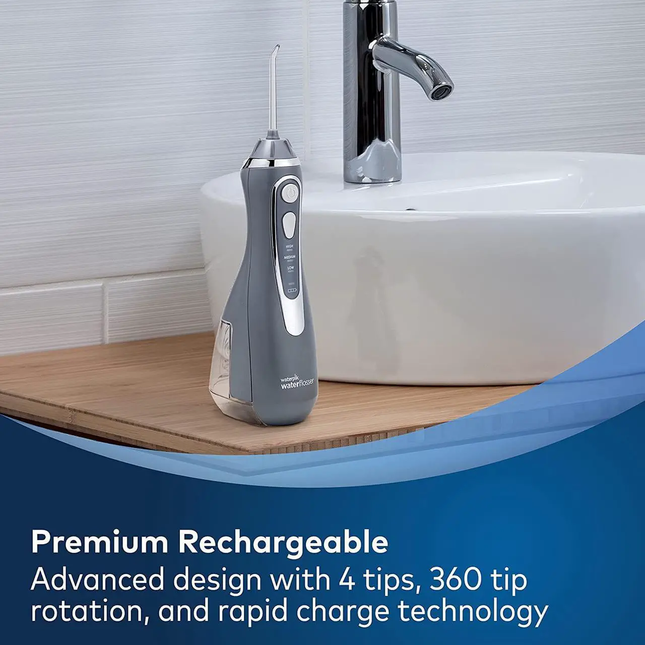 Alt view image 3 of 6 - Waterpik Cordless Advanced Water Flosser For Teeth, Gums, Braces, Dental Care With Travel Bag and 4 Tips, ADA Accepted, Rechargeable, Portable, and Waterproof, Gray WP-567