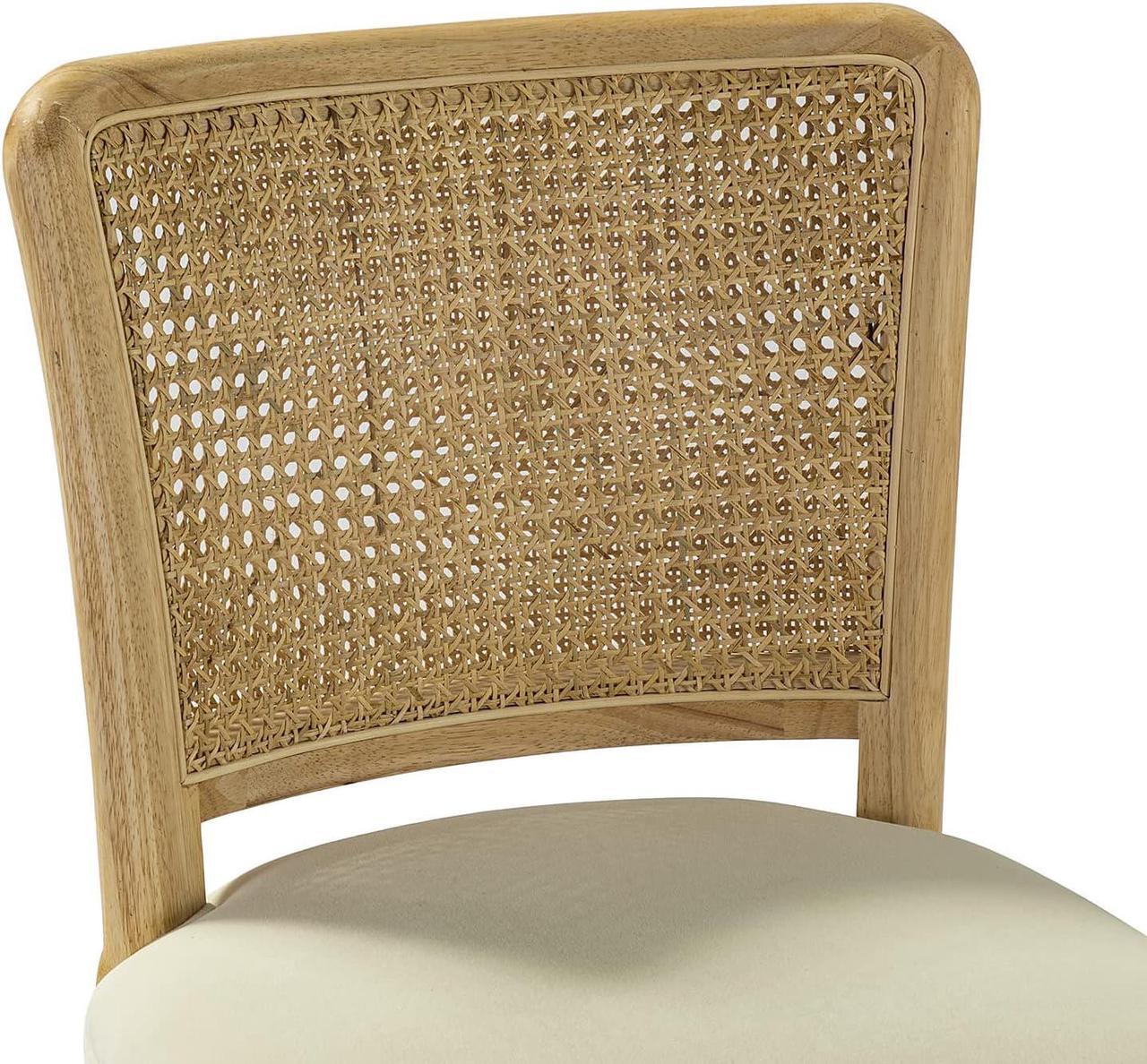 Alt view image 7 of 7 - Modern Home Office Chair Comfortable Upholstered Boho Armless Desk Chair, Adjustable Swivel Rolling Computer Chair with Rattan Mid-Back Support, Beige