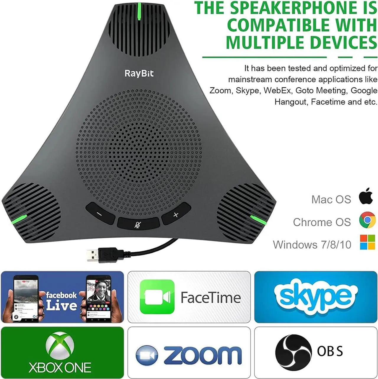 Alt view image 7 of 7 - USB Speakerphone with Dual Hub - Conference Room Omnidirectional Microphone and Speaker, Computer Speakers with Microphone for Home Office, 360° Voice Pickup & Noise Reduction Mics for 8-10 People