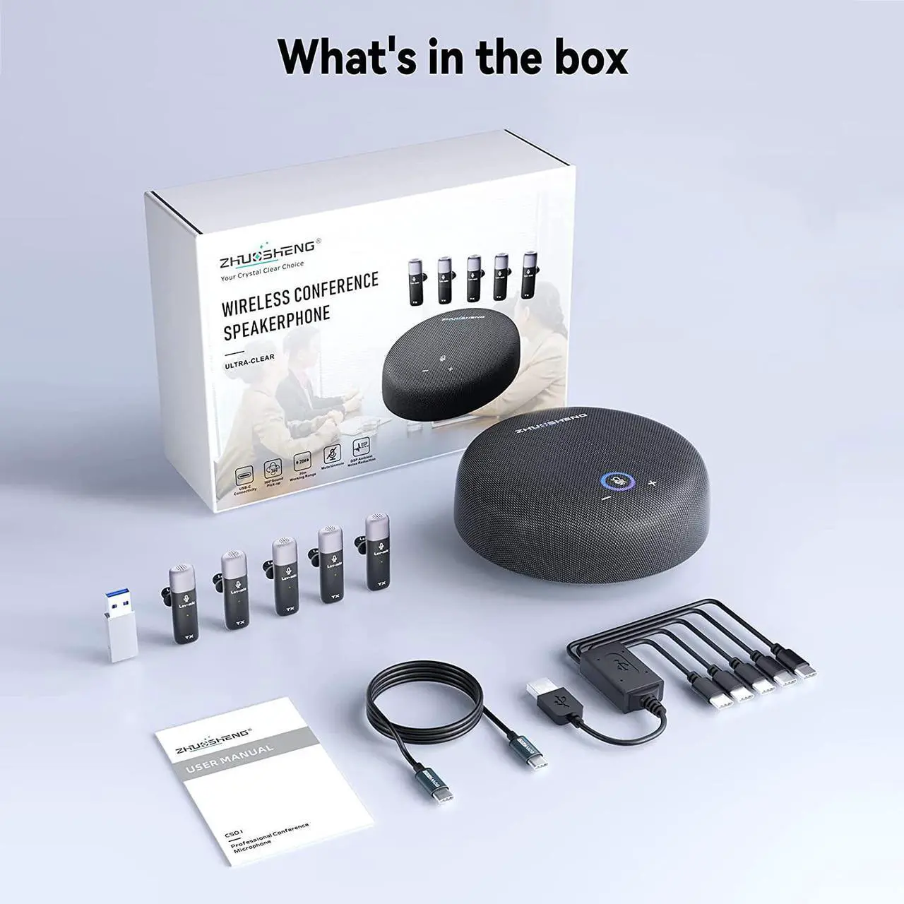 Alt view image 6 of 6 - Conference Speaker and Microphone, USB Speakerphone w/Muteable/65ft Wireless Distance/360° Pickup & Noise Cancellation Conference Room Omnidirectional Microphone for Home Office