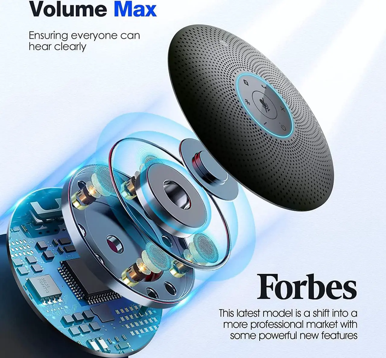 Alt view image 2 of 7 - Bluetooth Speakerphone - Daisy Chain/Use Alone up to 16 attendees, M220 Professional Wireless Speakerphone 360°Voice Pick-up 8 AI Noise Cancellation Mics Skype Speakerphone for Conference Calls