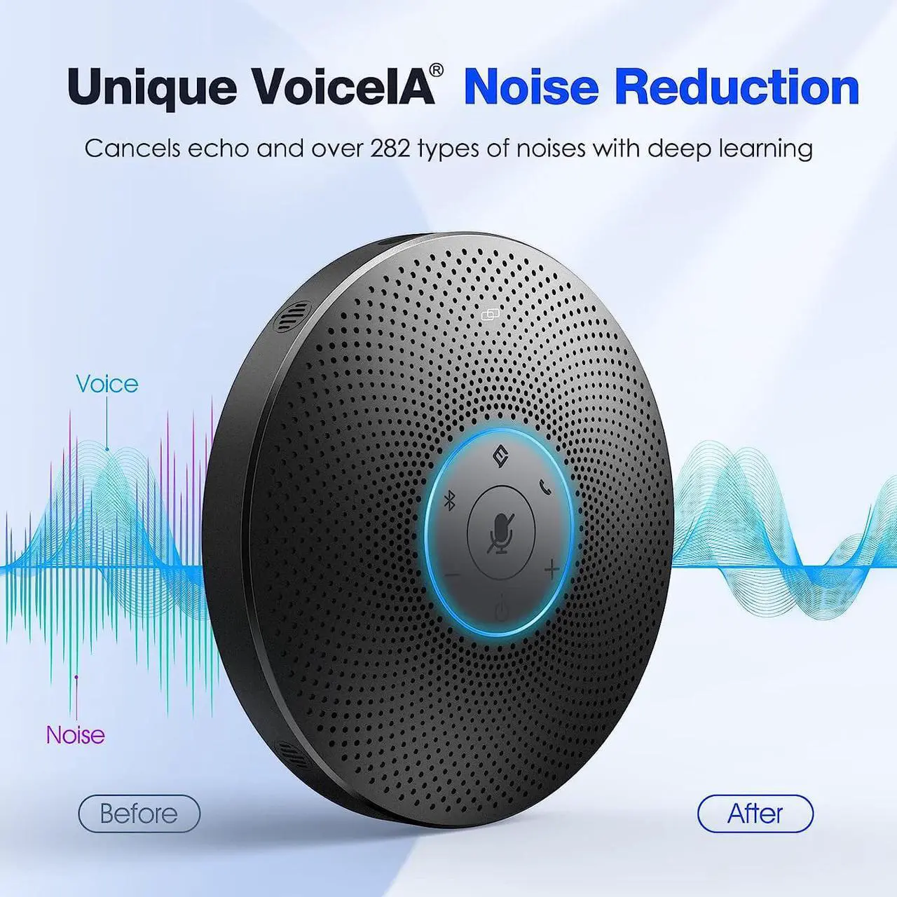 Alt view image 4 of 7 - Bluetooth Speakerphone - Daisy Chain/Use Alone up to 16 attendees, M220 Professional Wireless Speakerphone 360°Voice Pick-up 8 AI Noise Cancellation Mics Skype Speakerphone for Conference Calls