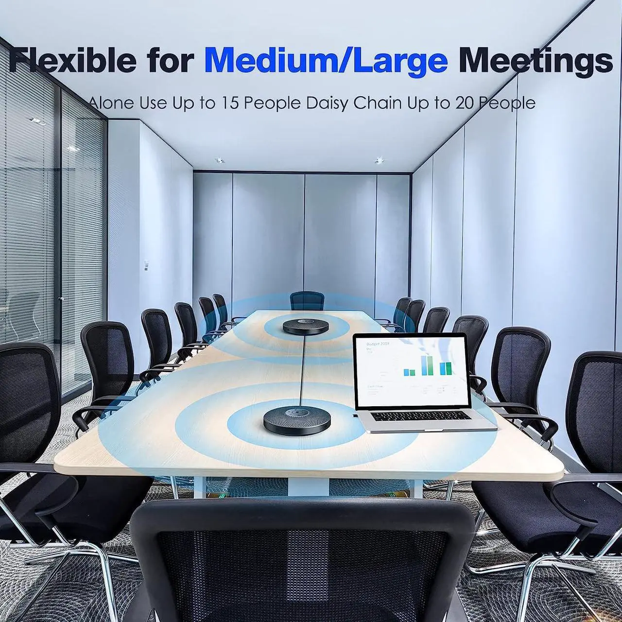 Alt view image 5 of 7 - Bluetooth Speakerphone - Daisy Chain/Use Alone up to 16 attendees, M220 Professional Wireless Speakerphone 360°Voice Pick-up 8 AI Noise Cancellation Mics Skype Speakerphone for Conference Calls