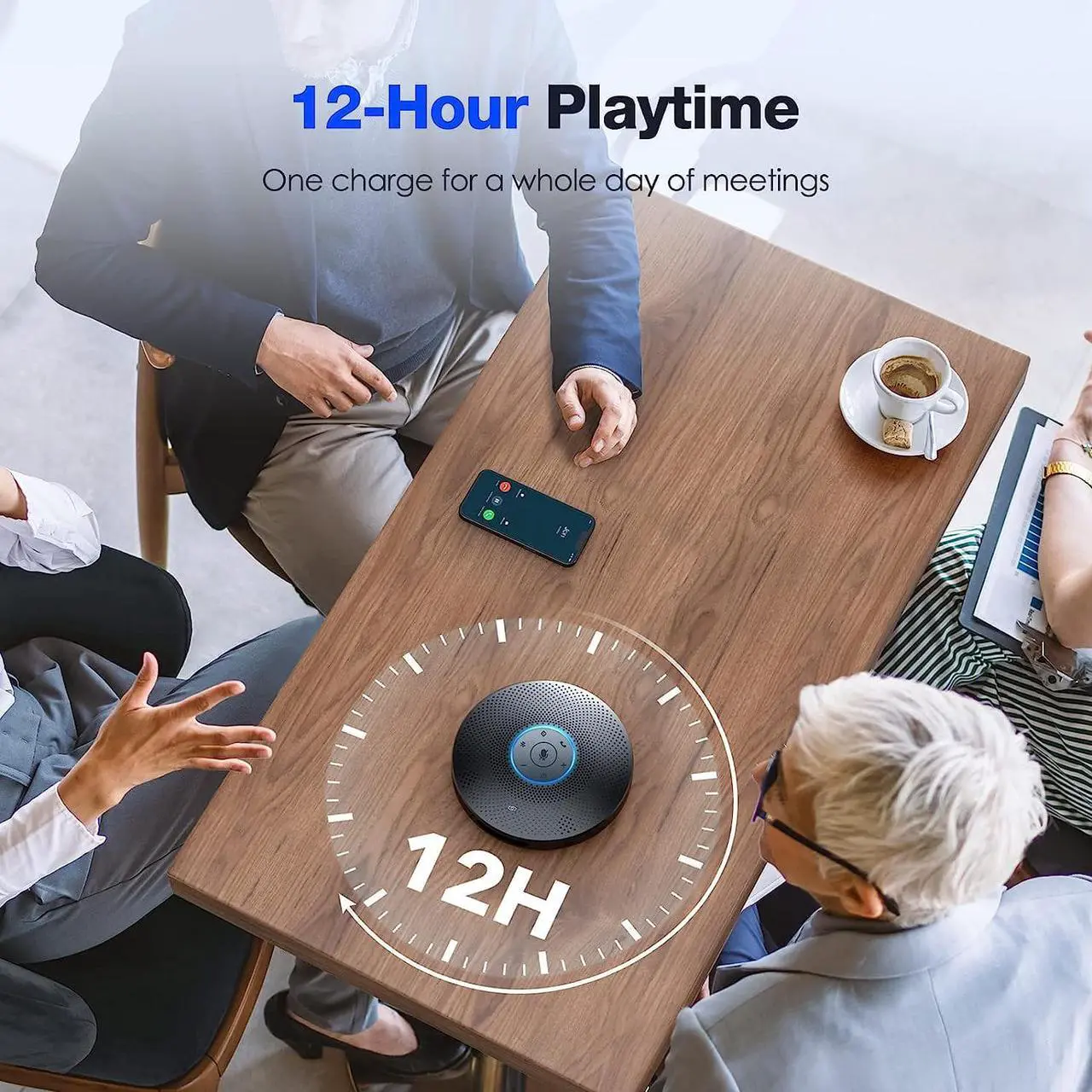 Alt view image 7 of 7 - Bluetooth Speakerphone - Daisy Chain/Use Alone up to 16 attendees, M220 Professional Wireless Speakerphone 360°Voice Pick-up 8 AI Noise Cancellation Mics Skype Speakerphone for Conference Calls