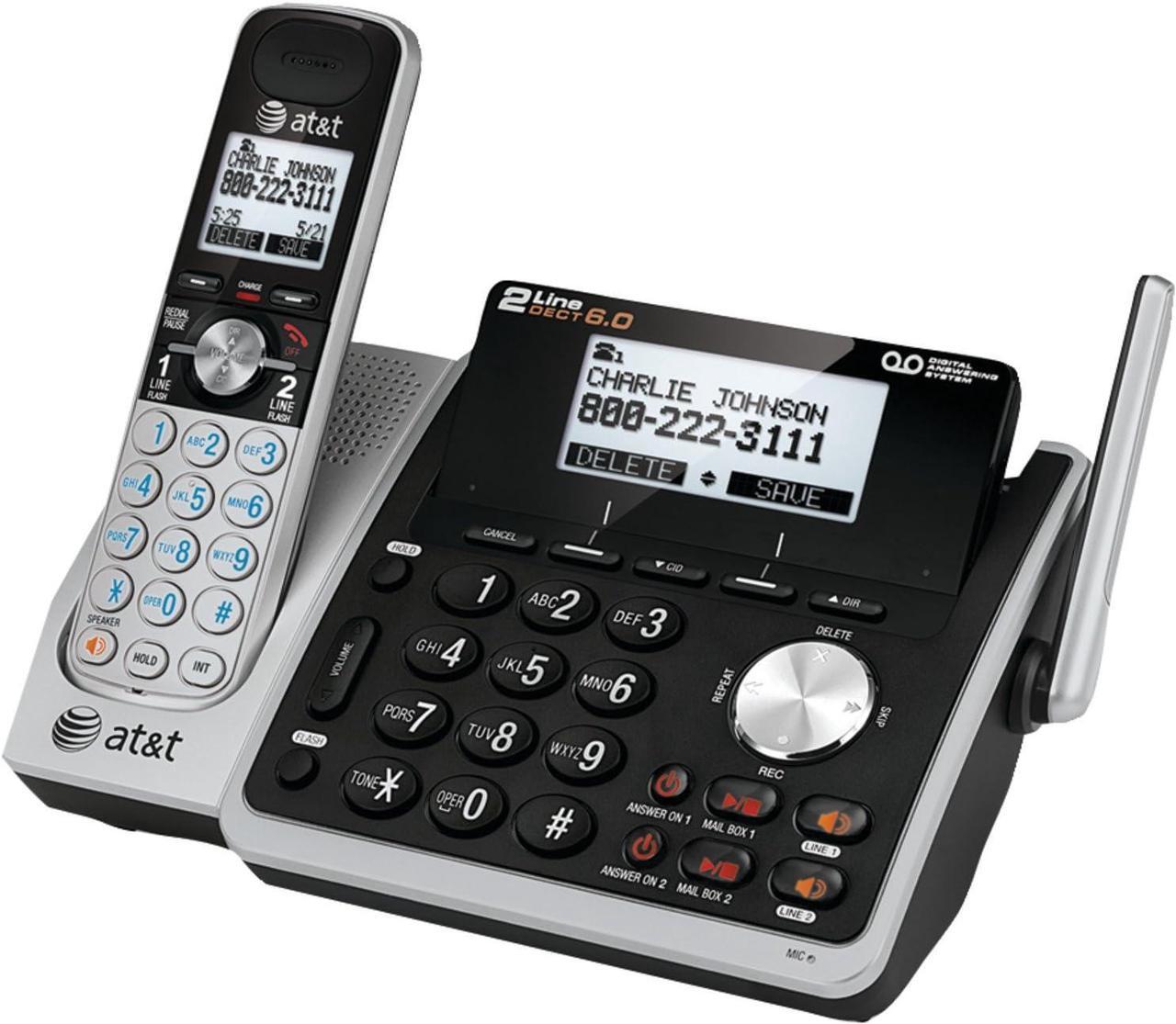 Alt view image 3 of 3 - AT&T TL88102 DECT 6.0 2-Line Expandable Cordless Phone with Answering System and Dual Caller ID/Call Waiting, 1 Handset, Silver/Black