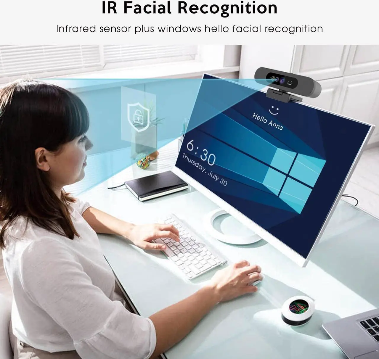Alt view image 2 of 7 - TOALLIN 1080P Full HD Webcam for Windows Hello Face Login, IR Facial Recognition Camera, Windows Hello Compatible Webcam with Microphone, Computer Camera, Wide Angle View USB Webcam with Privacy Cover