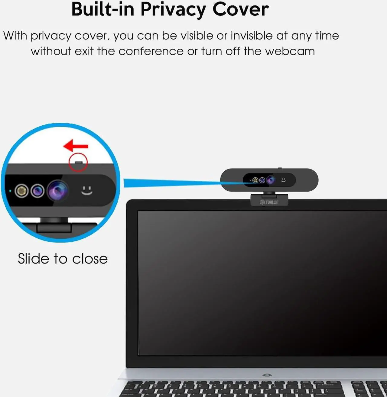 Alt view image 6 of 7 - TOALLIN 1080P Full HD Webcam for Windows Hello Face Login, IR Facial Recognition Camera, Windows Hello Compatible Webcam with Microphone, Computer Camera, Wide Angle View USB Webcam with Privacy Cover