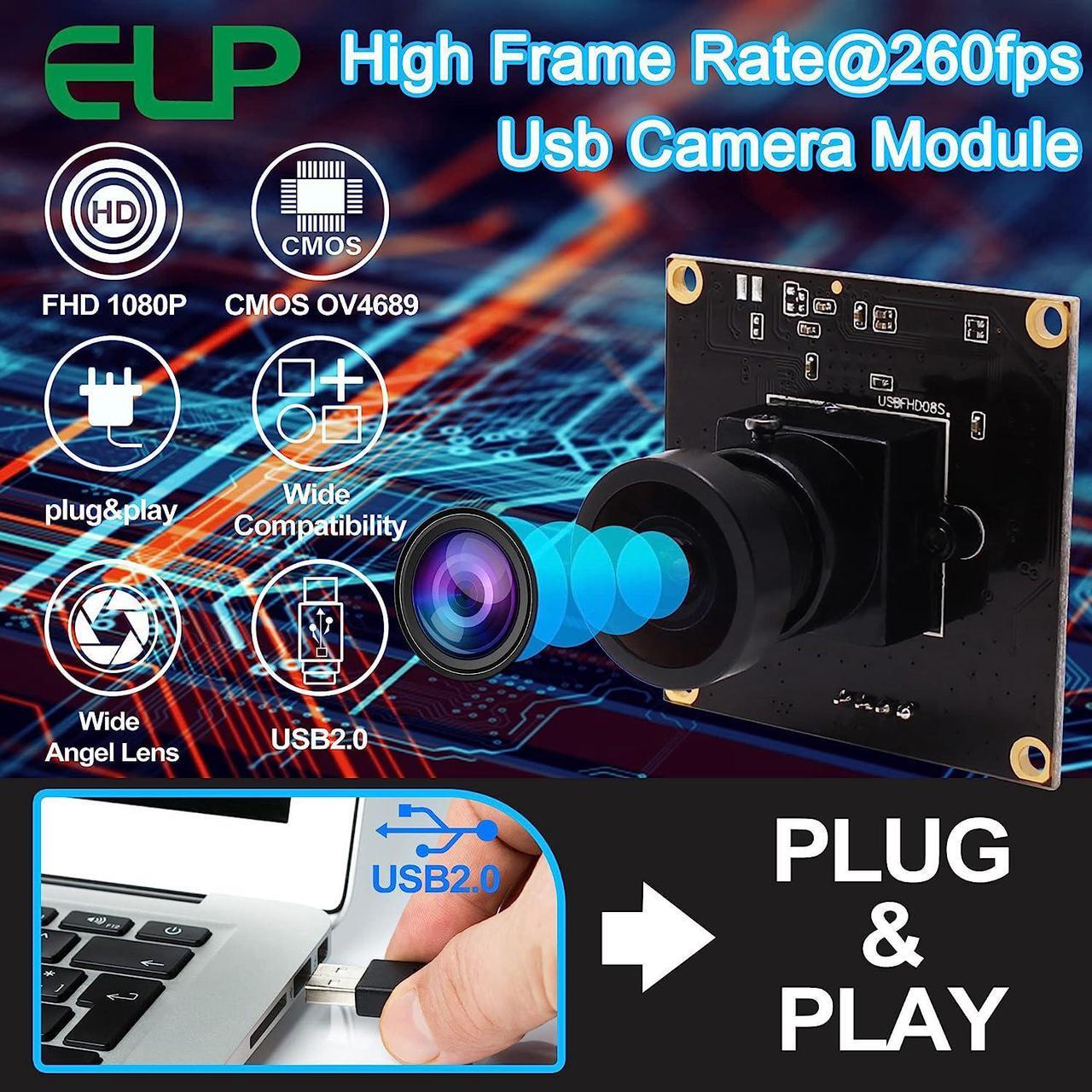 Alt view image 3 of 7 - ELP USB with Camera 2.9mm Wide Angle Lens 1080P Free Driver Camera Module,260FPS@360P 120FPS@720P 60FPS@1080P High Frame Webcam,USB Camera Linux Windows Android Mac Os