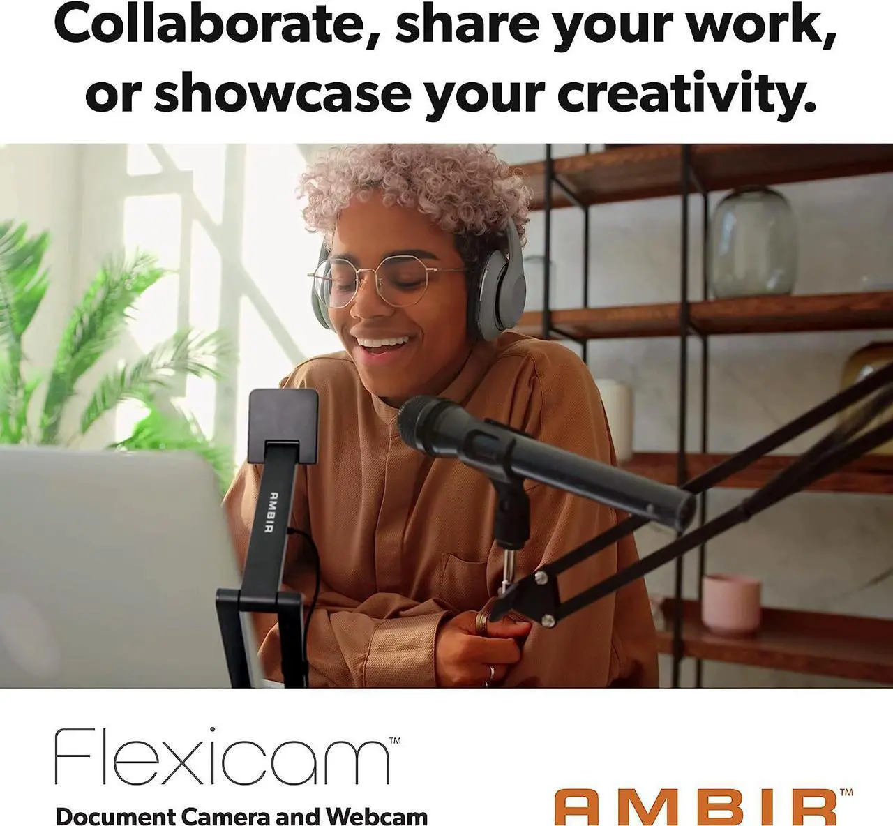 Alt view image 2 of 5 - AMBIR Flexicam 2in1 USB Document/Web Camera with case-4K Video,Noise canceling Microphone, Internal Light. Supports Zoom,Teams,Google Meet,Facetime,Photobooth and Webex. Windows,Mac,and Chromebook