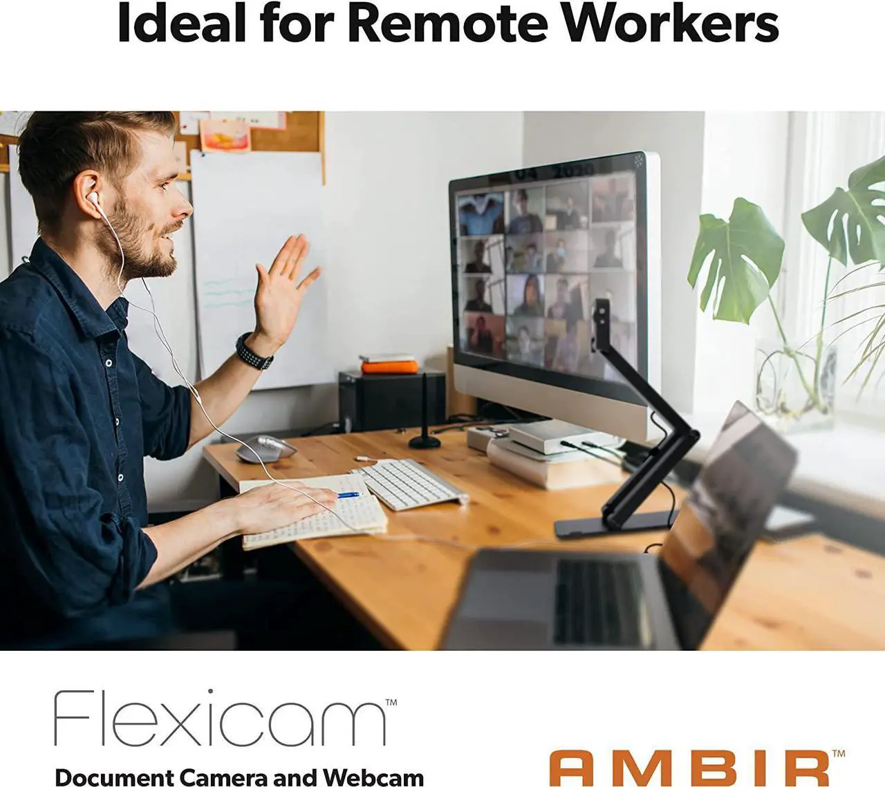 Alt view image 3 of 5 - AMBIR Flexicam 2in1 USB Document/Web Camera with case-4K Video,Noise canceling Microphone, Internal Light. Supports Zoom,Teams,Google Meet,Facetime,Photobooth and Webex. Windows,Mac,and Chromebook
