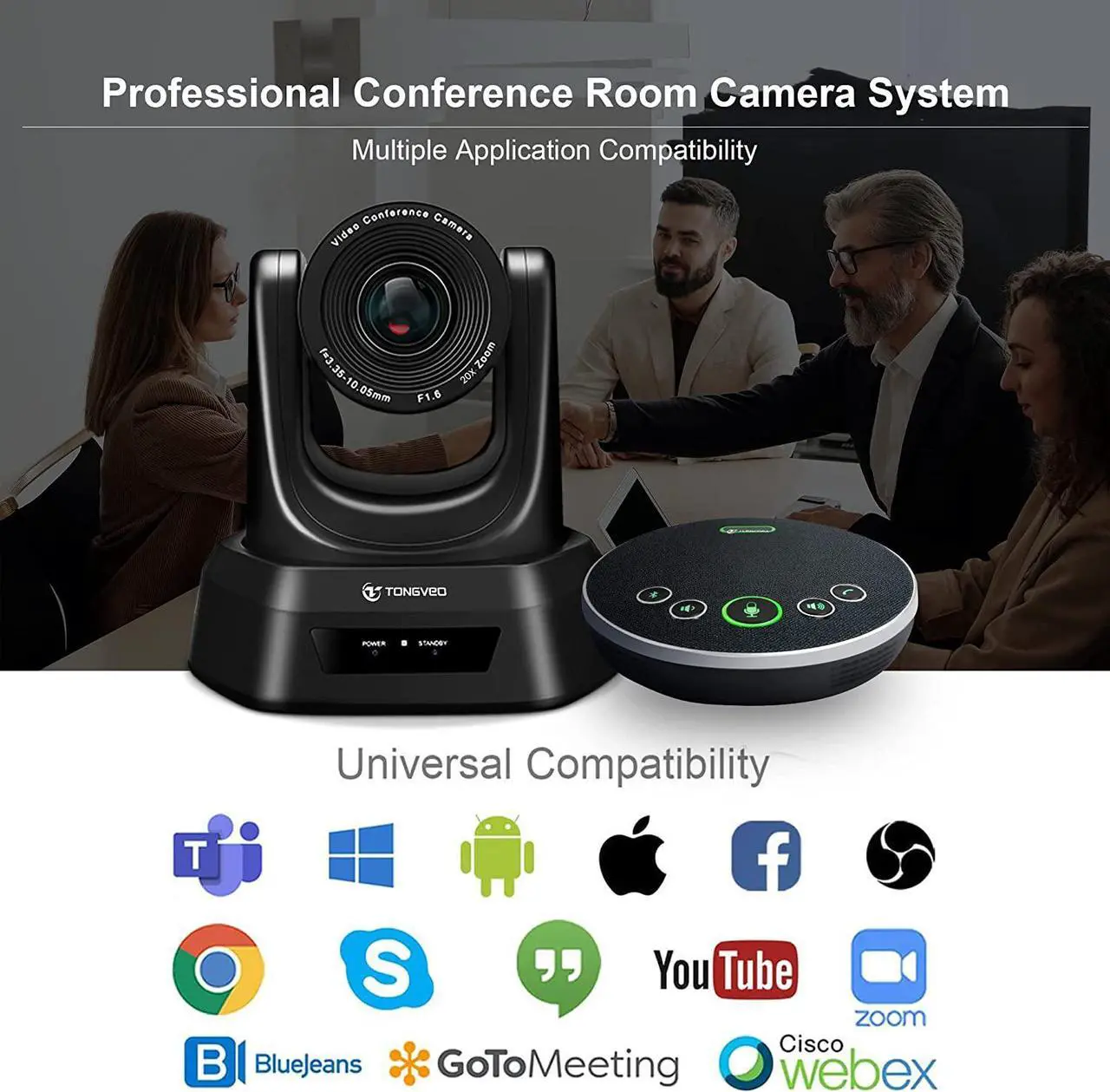 Alt view image 6 of 7 - TONGVEO Conference Room Camera System with Bluetooth Microphone, 3X USB PTZ Video Camera Kit for Meeting Education Church Works with Microsoft Teams, Zoom, OBS, PC(Cam+ Mic)