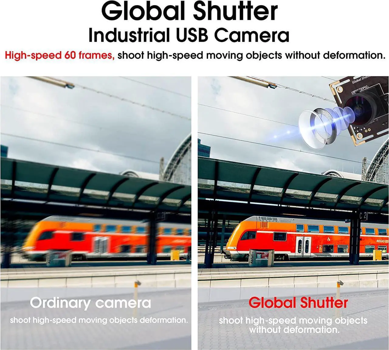 Alt view image 2 of 6 - IFWATER 60fps Global Shutter USB Camera Module with 170Degree Fisheye No Distortion M12 Color Lens,720P High Speed Aptina AR0144 Camera Industrial Embedded Camera for Jetson Nano,Laptop,Raspberry Pi