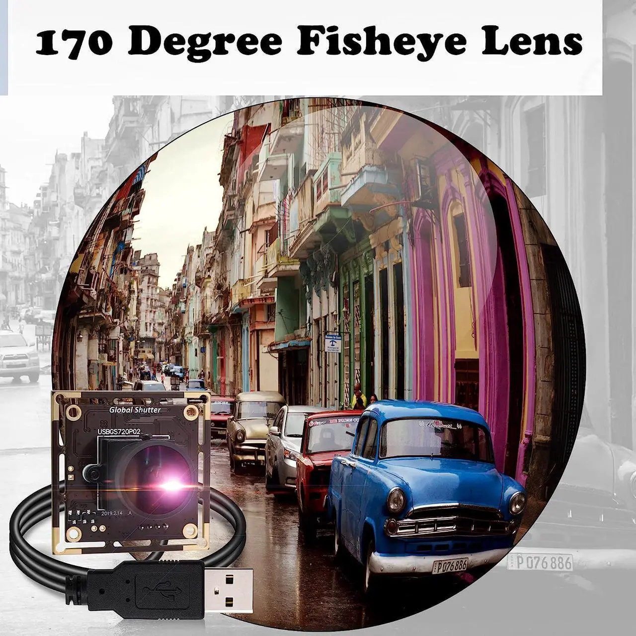 Alt view image 3 of 6 - IFWATER 60fps Global Shutter USB Camera Module with 170Degree Fisheye No Distortion M12 Color Lens,720P High Speed Aptina AR0144 Camera Industrial Embedded Camera for Jetson Nano,Laptop,Raspberry Pi