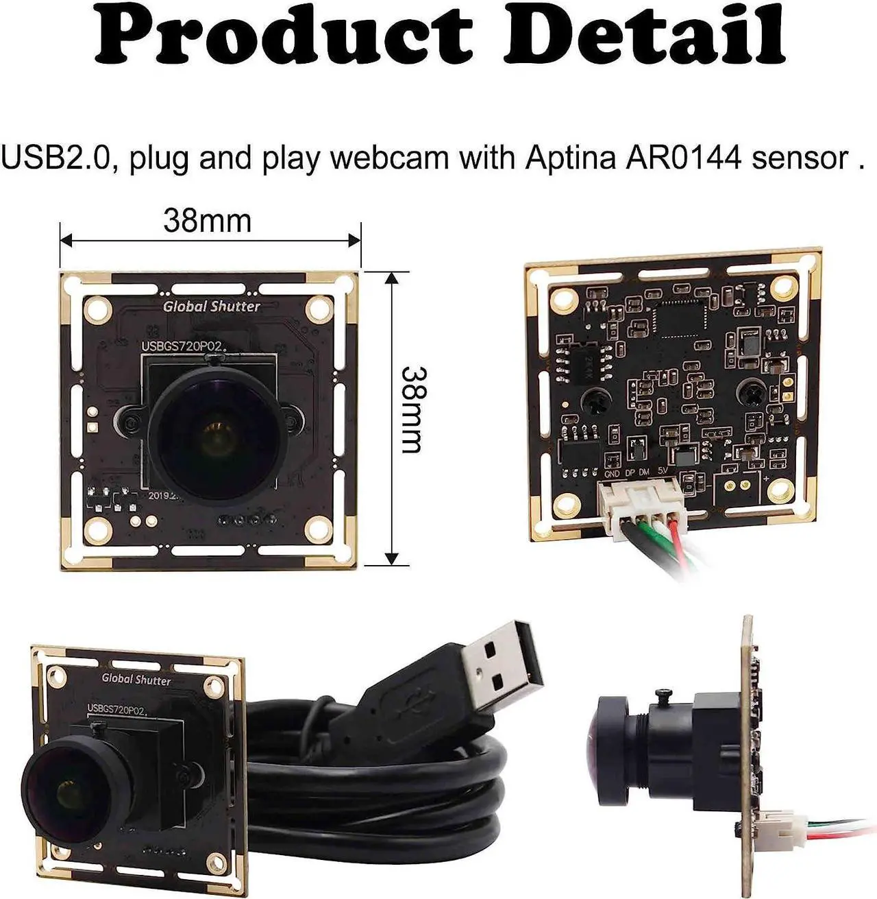 Alt view image 6 of 6 - IFWATER 60fps Global Shutter USB Camera Module with 170Degree Fisheye No Distortion M12 Color Lens,720P High Speed Aptina AR0144 Camera Industrial Embedded Camera for Jetson Nano,Laptop,Raspberry Pi