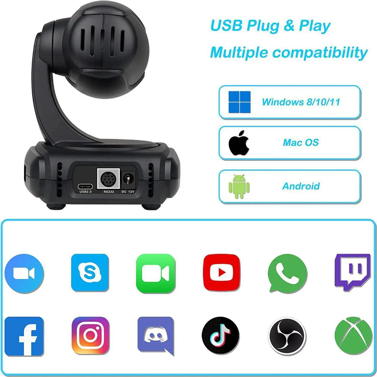 Alt view image 4 of 4 - UcooQQ Conference Room Camera System, Wide-Angle 1080P PTZ Webcam with Double Microphones, 3X Optical Zoom, AI Tracking, Remote Control, for Conferencing Worship Church Education Medical