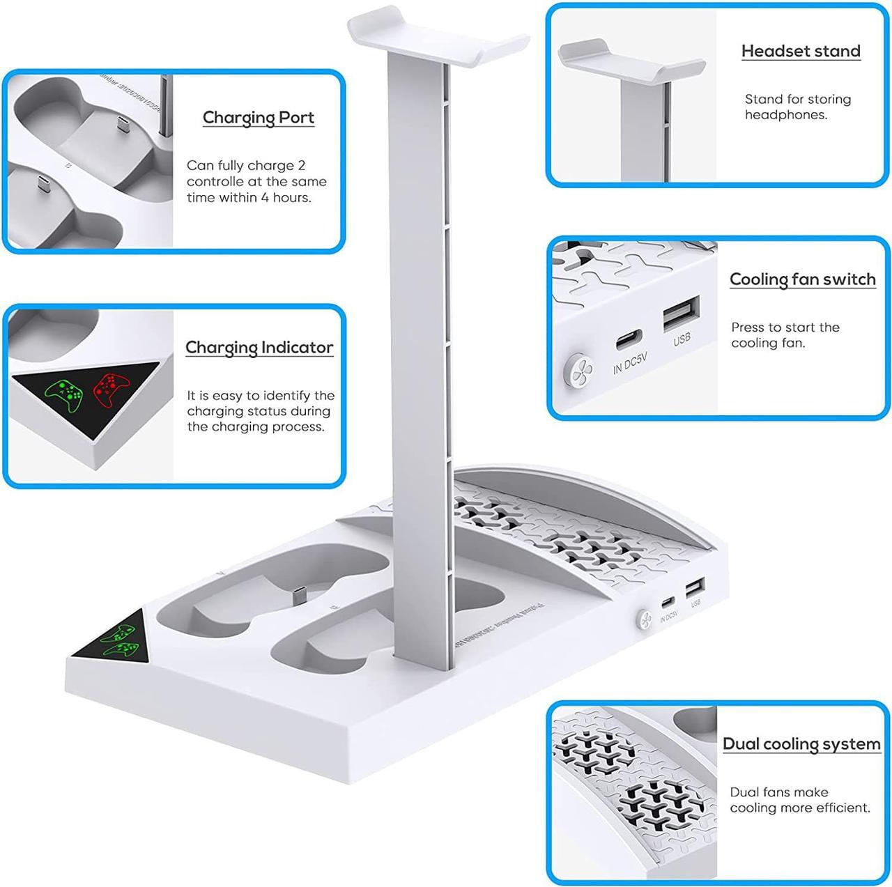Alt view image 2 of 6 - Cooling Fan Stand Compatible with Xbox Series S with 1400mAh Rechargeable Battery Pack, YUANHOT Vertical Charging Station Dock Accessories with Controller Charger Port & Cooler System for XSS - White